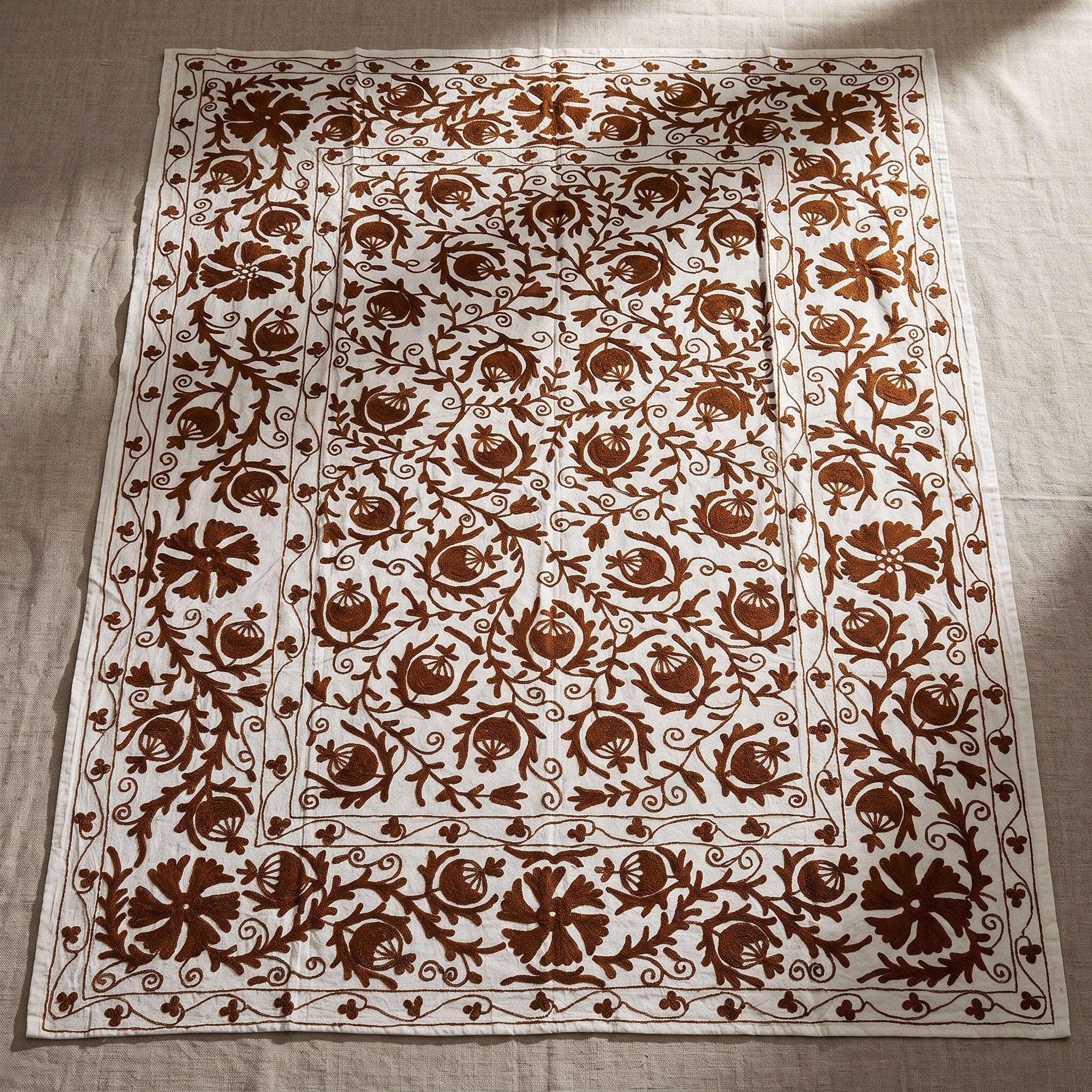 Trailing Thorn Hand-Embroidered Cotton Suzani Throw