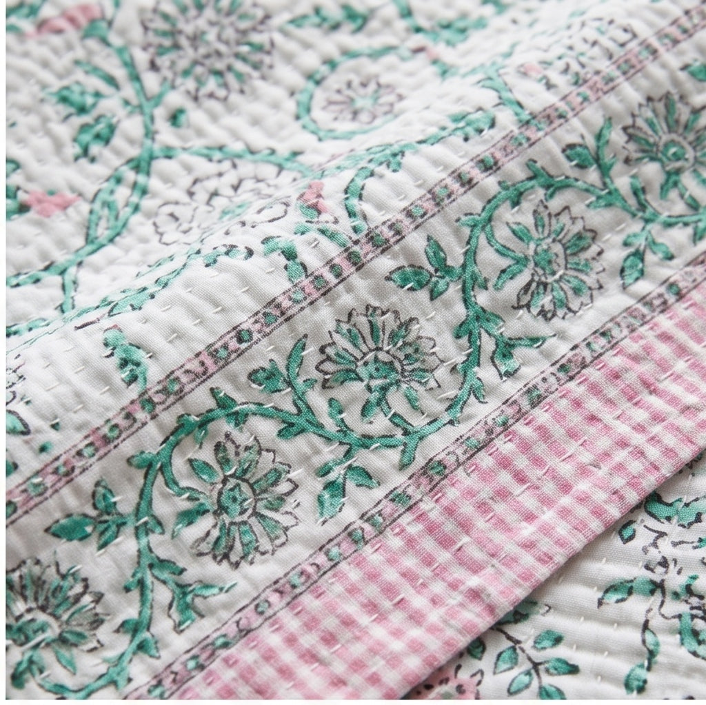Heritage Indigo Handmade Kantha Queen bedspread