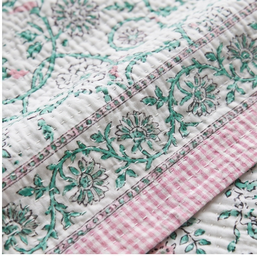 Heritage Indigo Handmade Kantha Queen bedspread