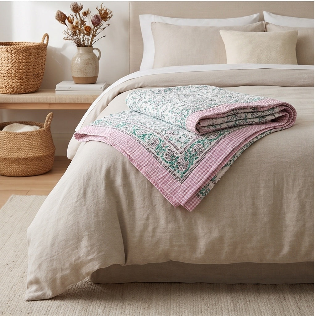Heritage Indigo Handmade Kantha Queen bedspread