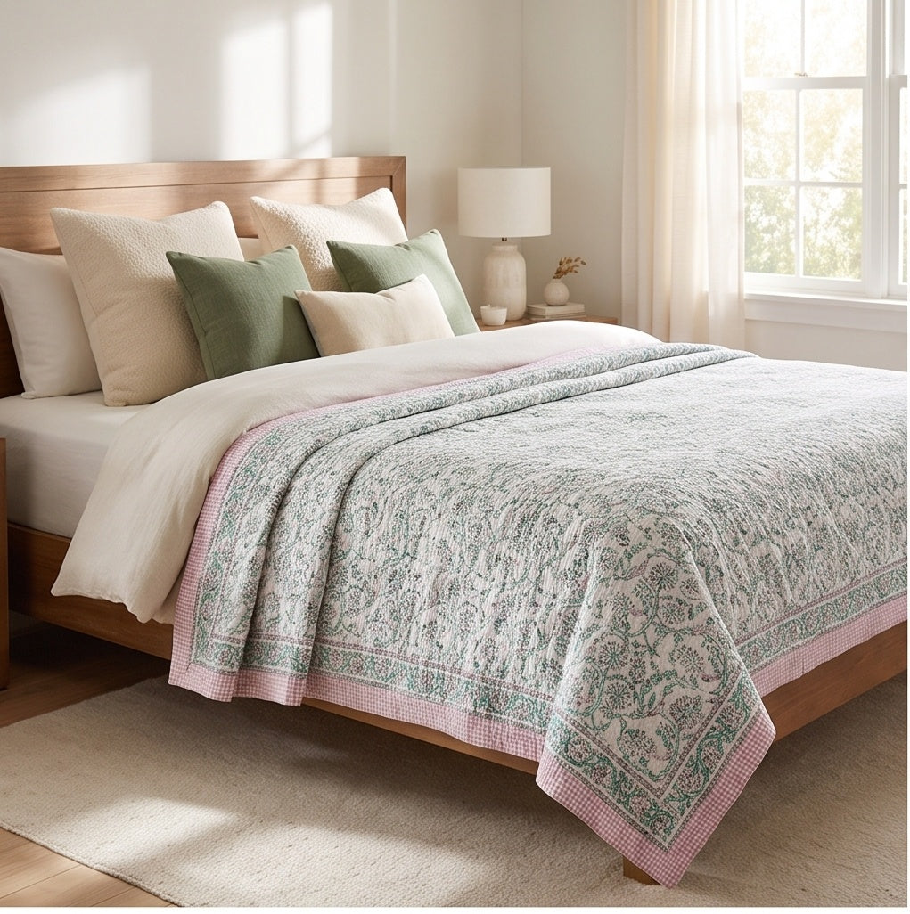 Heritage Indigo Handmade Kantha Queen bedspread