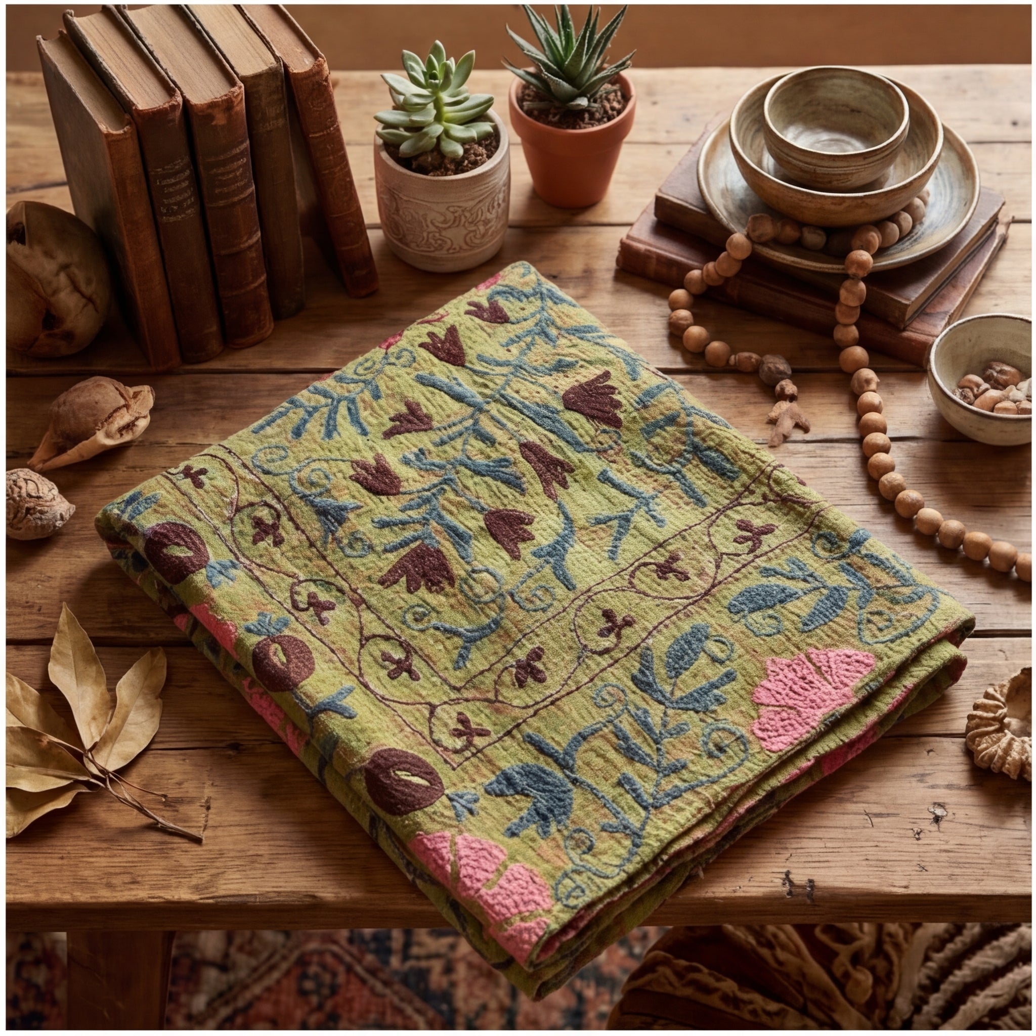 Amber Haze Luxury Vintage Suzani Kantha Throw