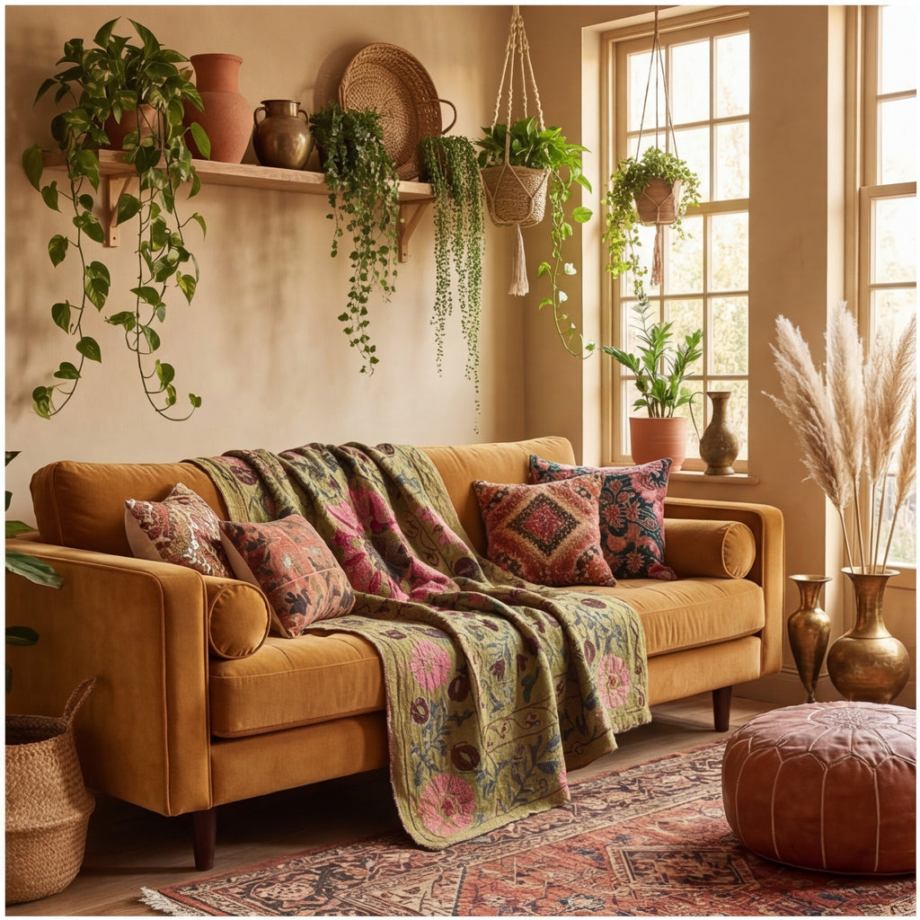 Amber Haze Luxury Vintage Suzani Kantha Throw