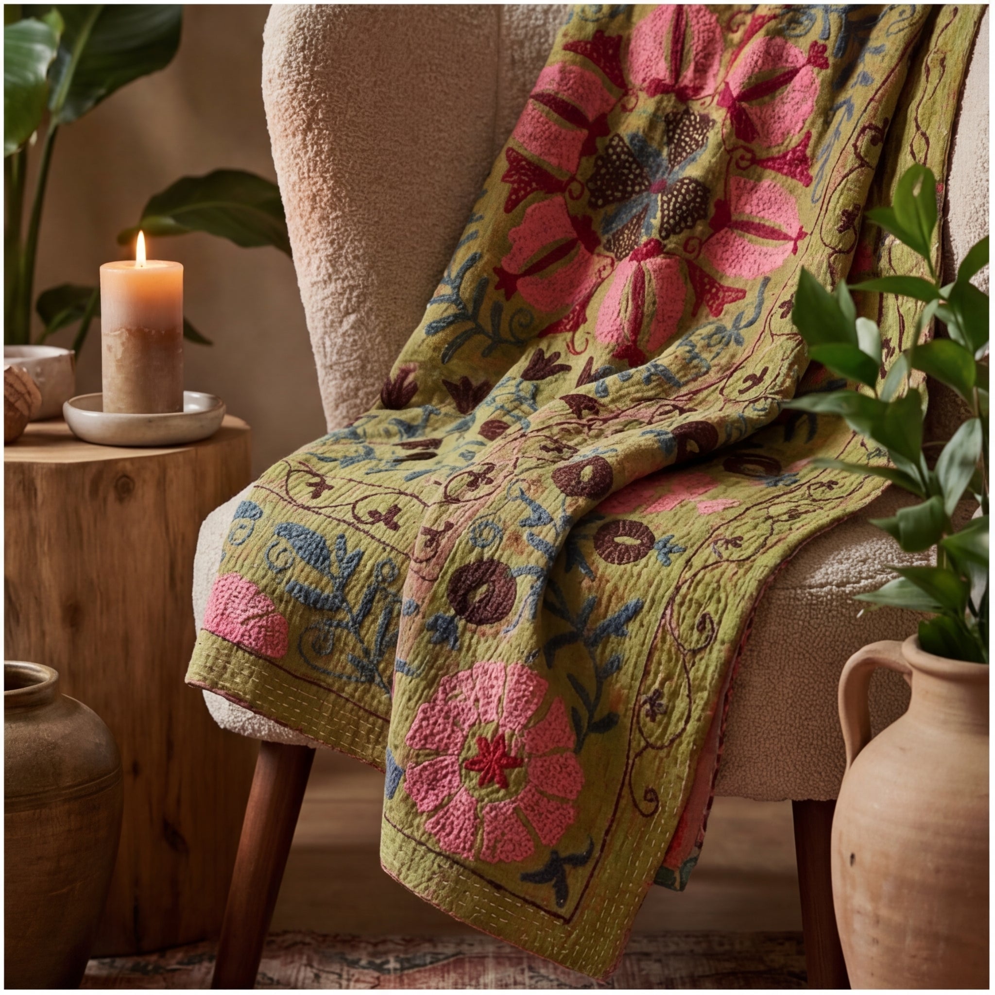 Amber Haze Luxury Vintage Suzani Kantha Throw
