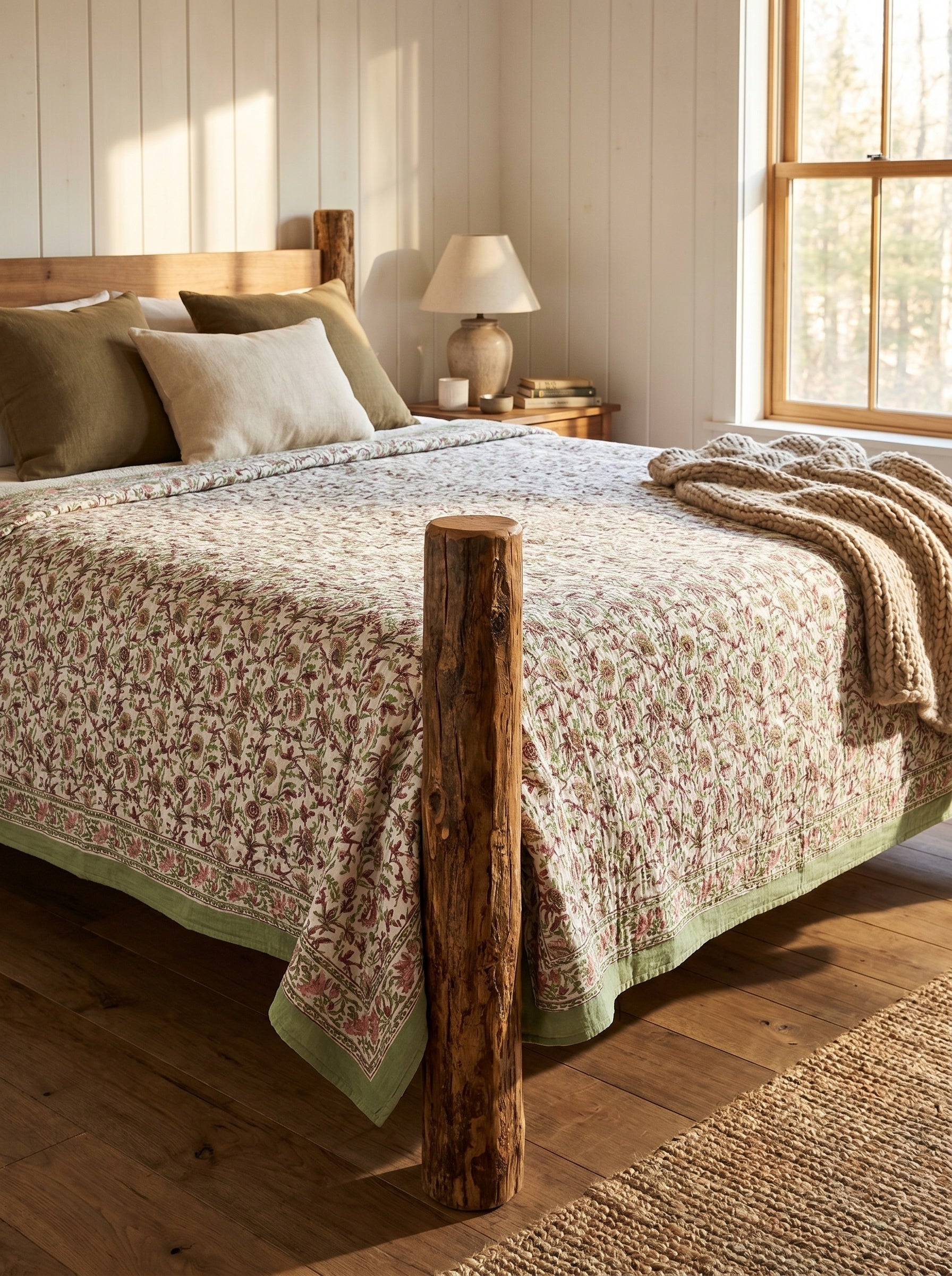 Azure Lotus Handmade Kantha Queen Bedsheet