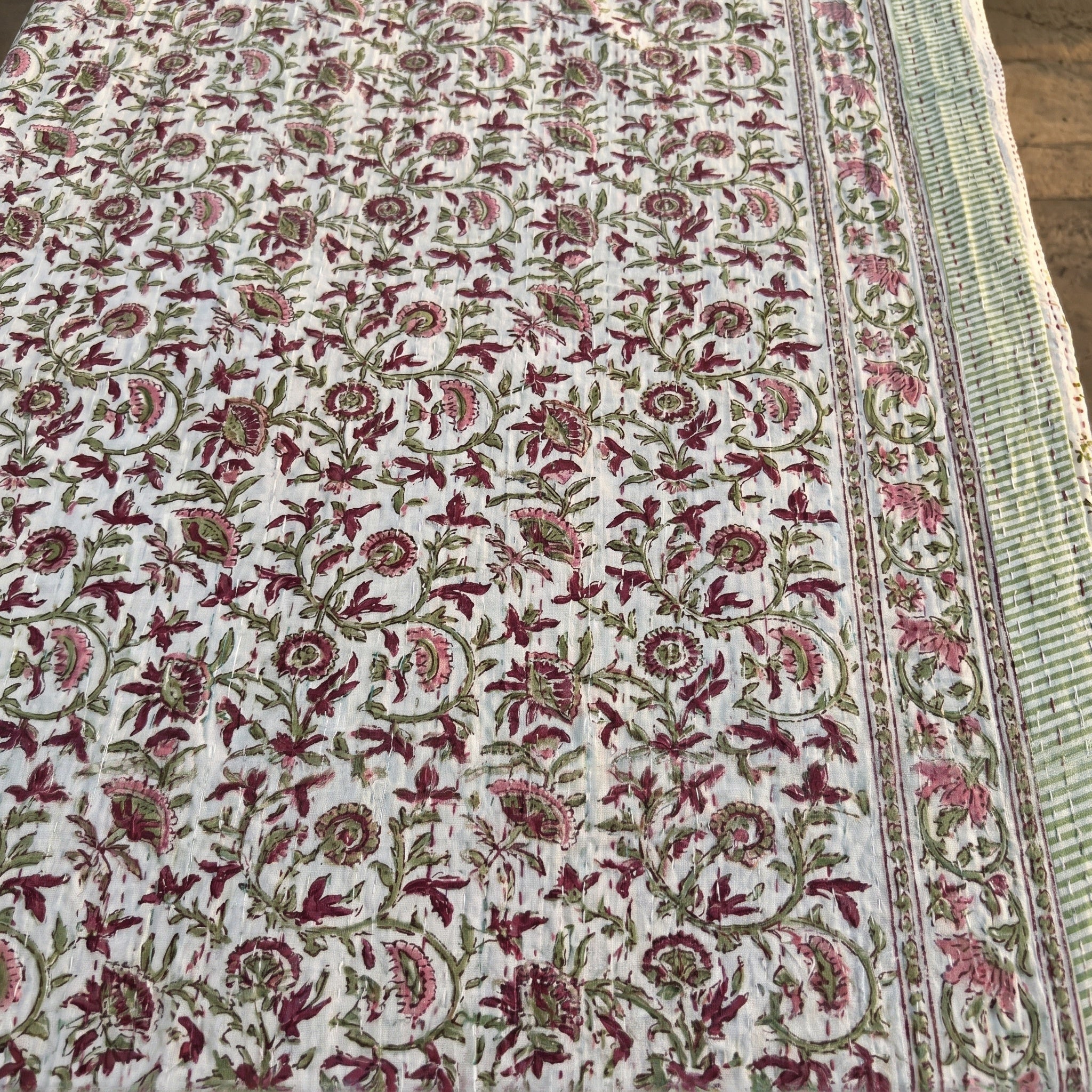 Azure Lotus Handmade Kantha Queen Bedsheet