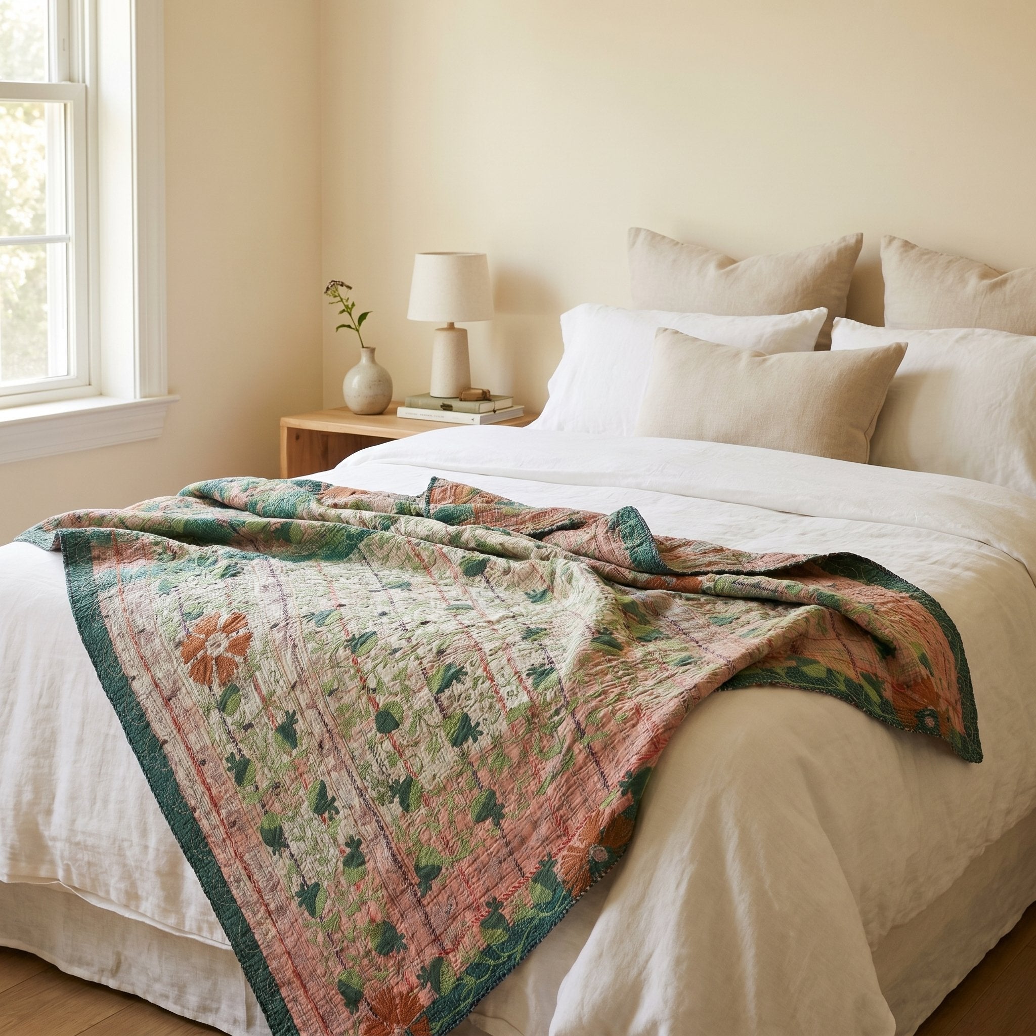 Soft Mist Luxury Vintage Suzani Kantha Throw