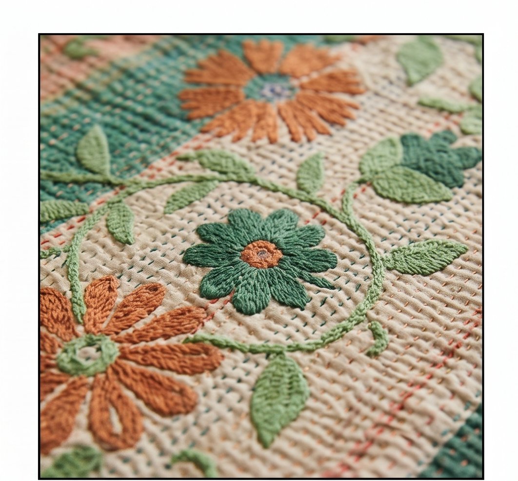 Soft Mist Luxury Vintage Suzani Kantha Throw