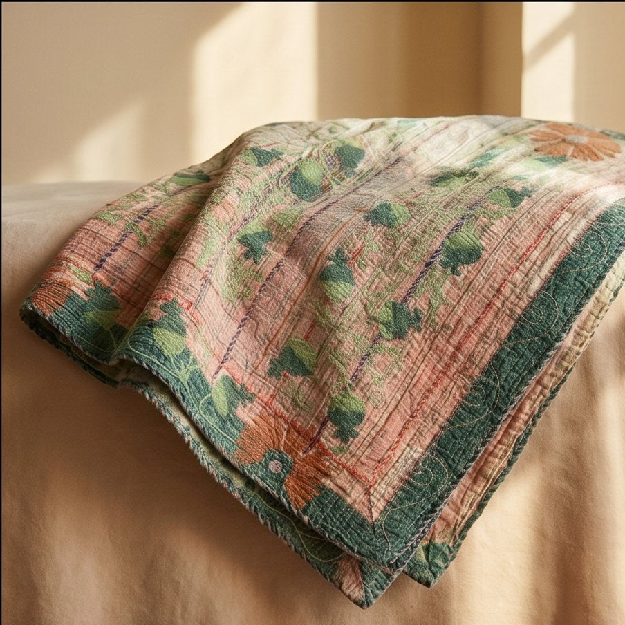 Soft Mist Luxury Vintage Suzani Kantha Throw