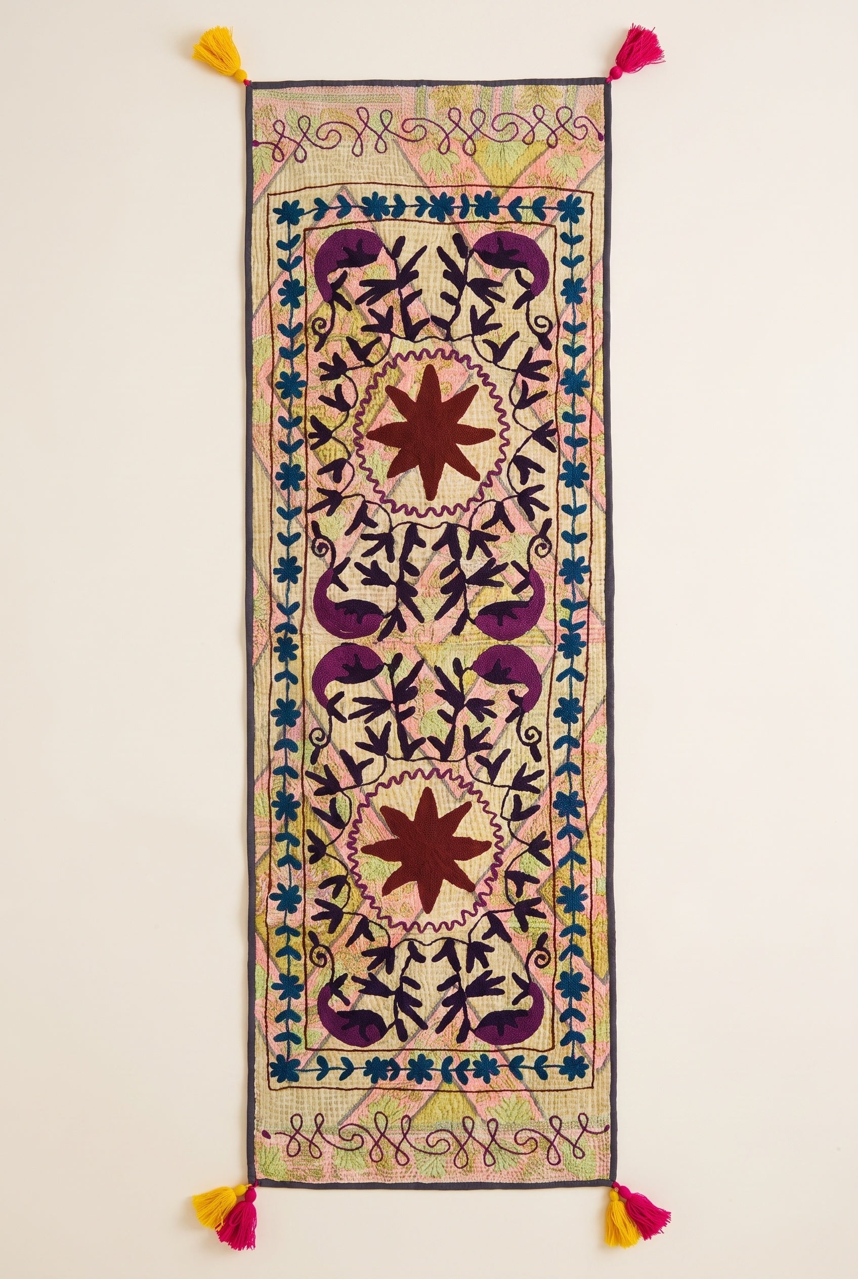 Meadow Song Exclusive Hand Embroidered Suzani Kantha Runner