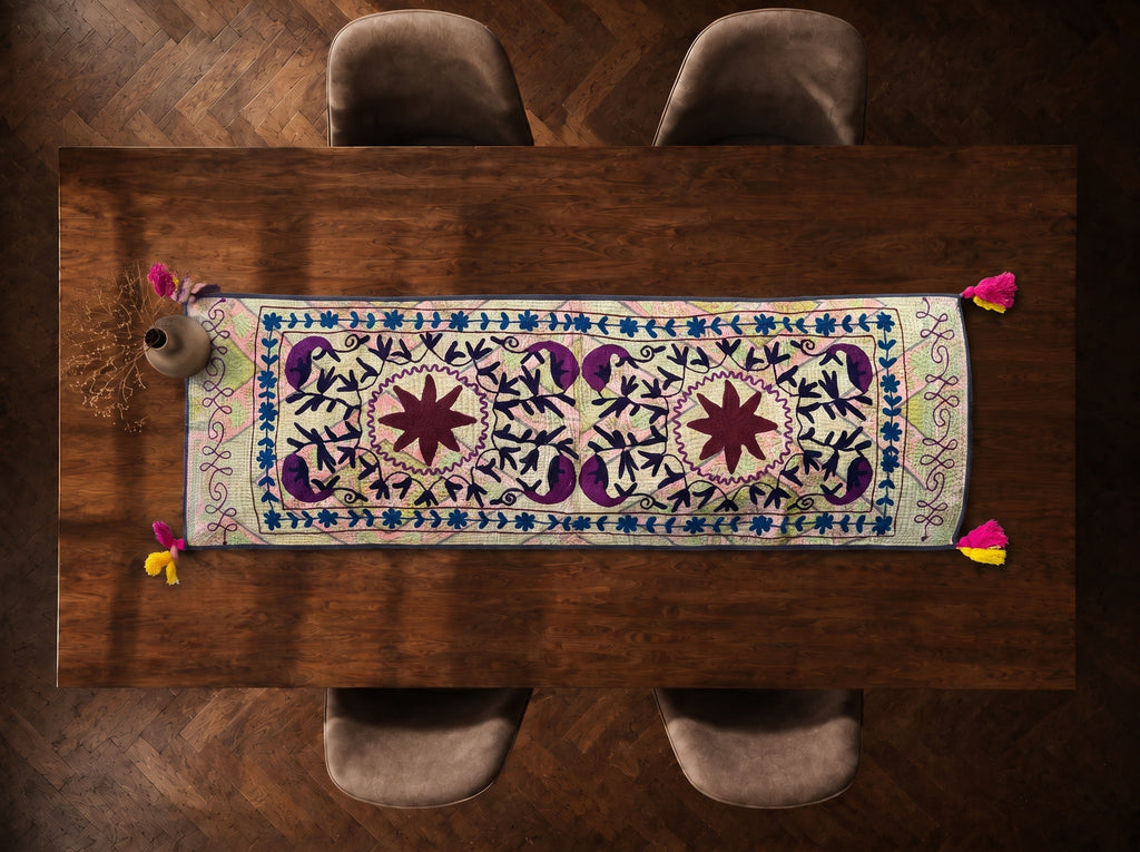 Meadow Song Exclusive Hand Embroidered Suzani Kantha Runner