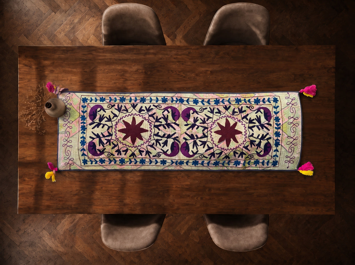 Meadow Song Exclusive Hand Embroidered Suzani Kantha Runner