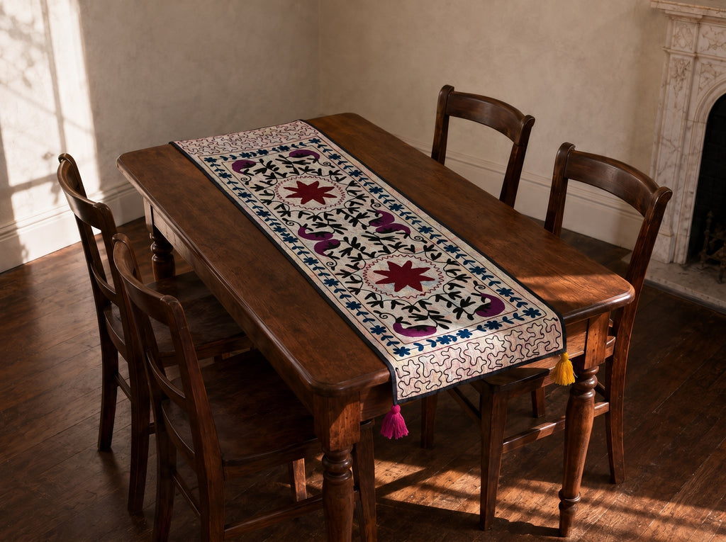 Meadow Song Exclusive Hand Embroidered Suzani Kantha Runner