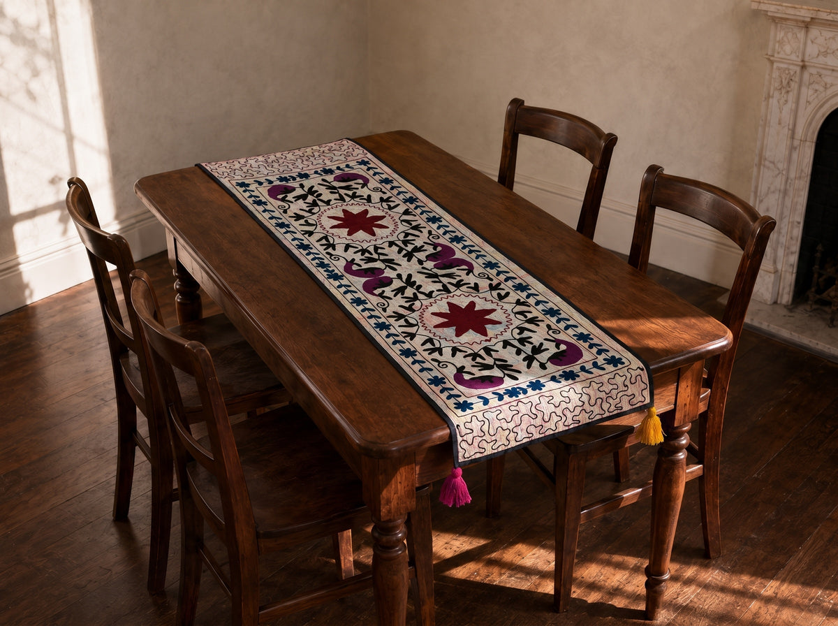 Meadow Song Exclusive Hand Embroidered Suzani Kantha Runner