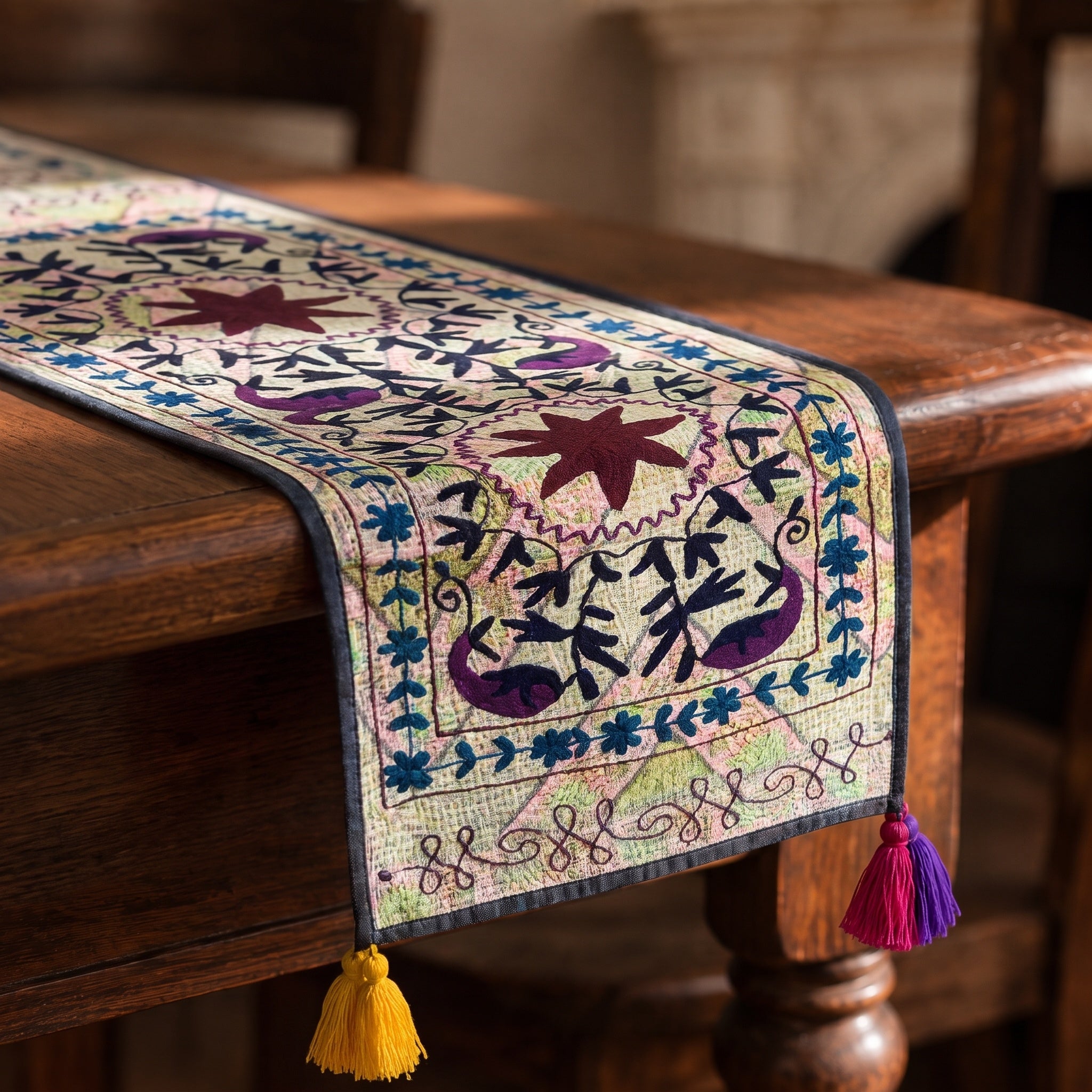 Meadow Song Exclusive Hand Embroidered Suzani Kantha Runner