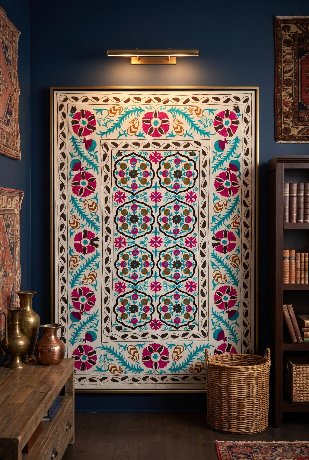 Bending Bough Hand-Embroidered Cotton Suzani Throw