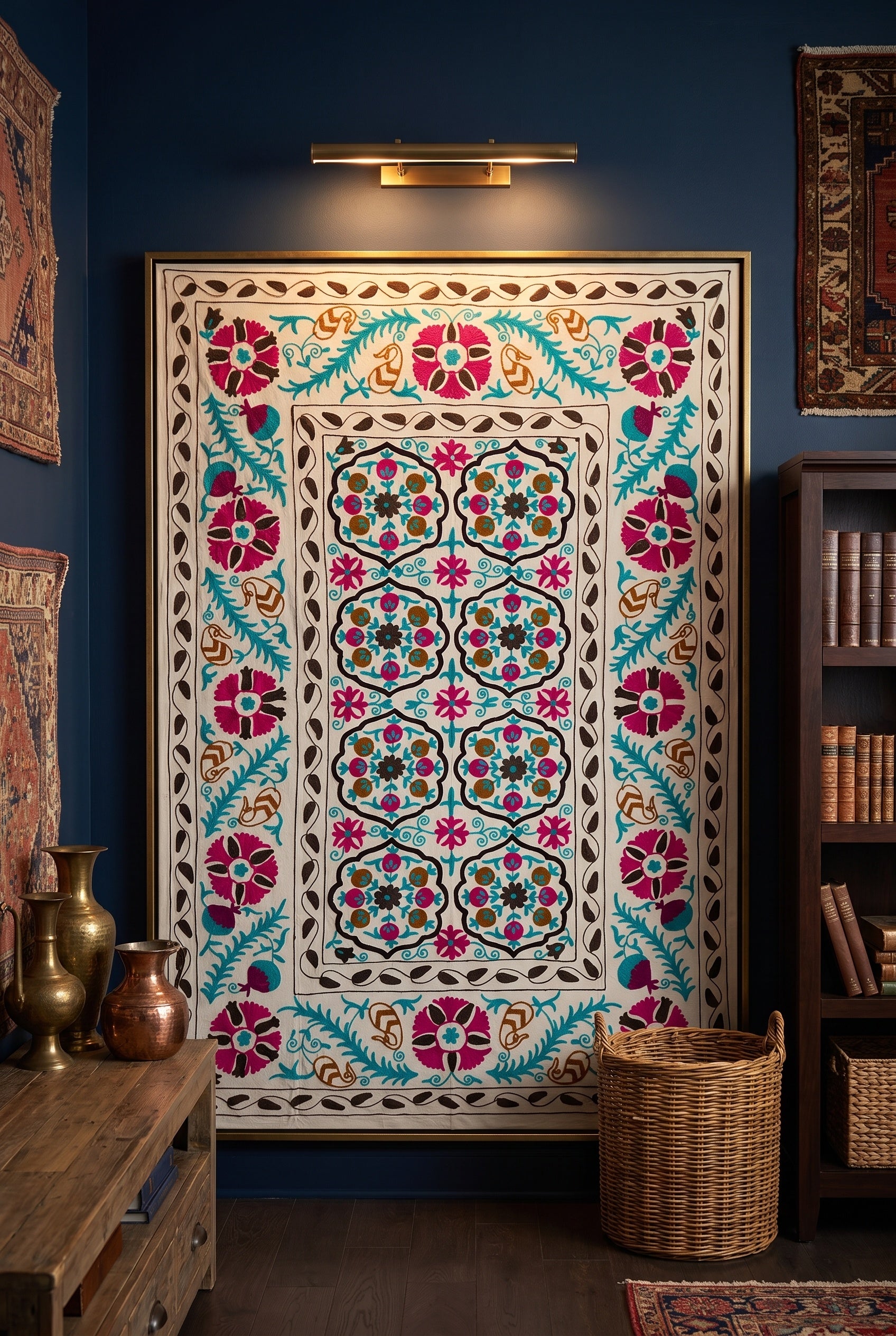 Bending Bough Hand-Embroidered Cotton Suzani Throw