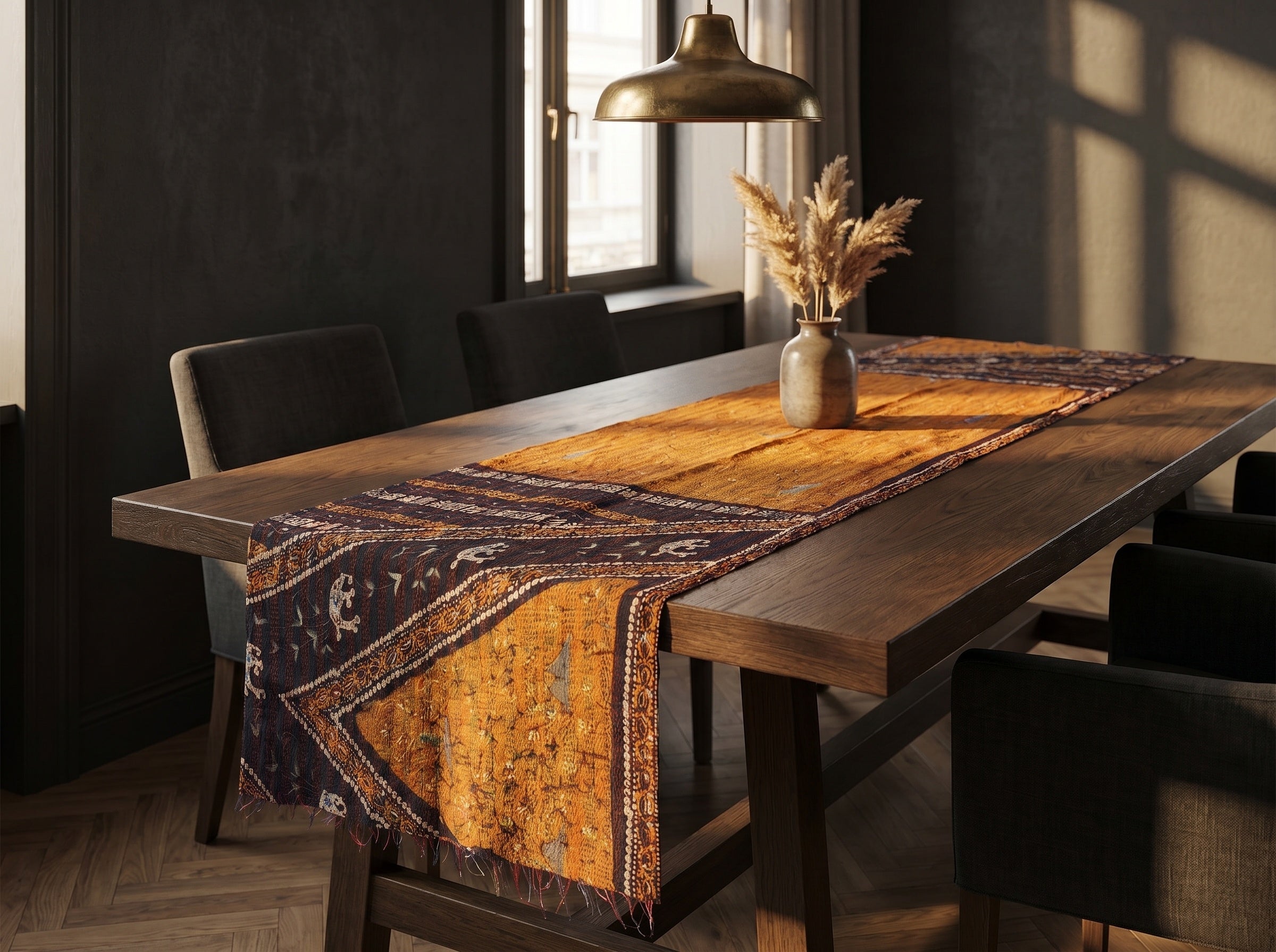 Whispering Mist Vintage Handmade Kantha Silk Runner
