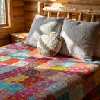 Aura Indigo Multicoloured patchwork Kantha Bedspread