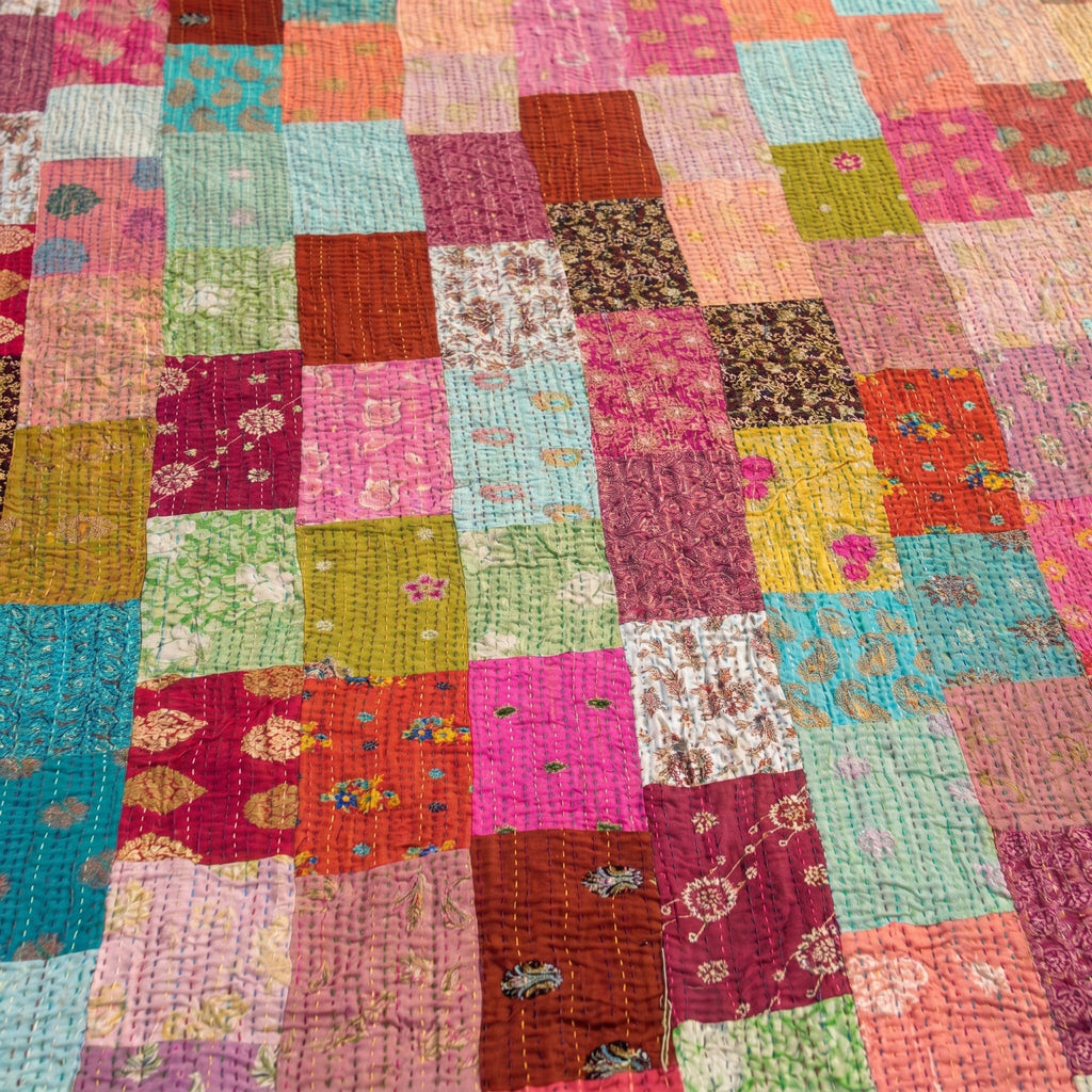 Aura Indigo Multicoloured patchwork Kantha Bedspread