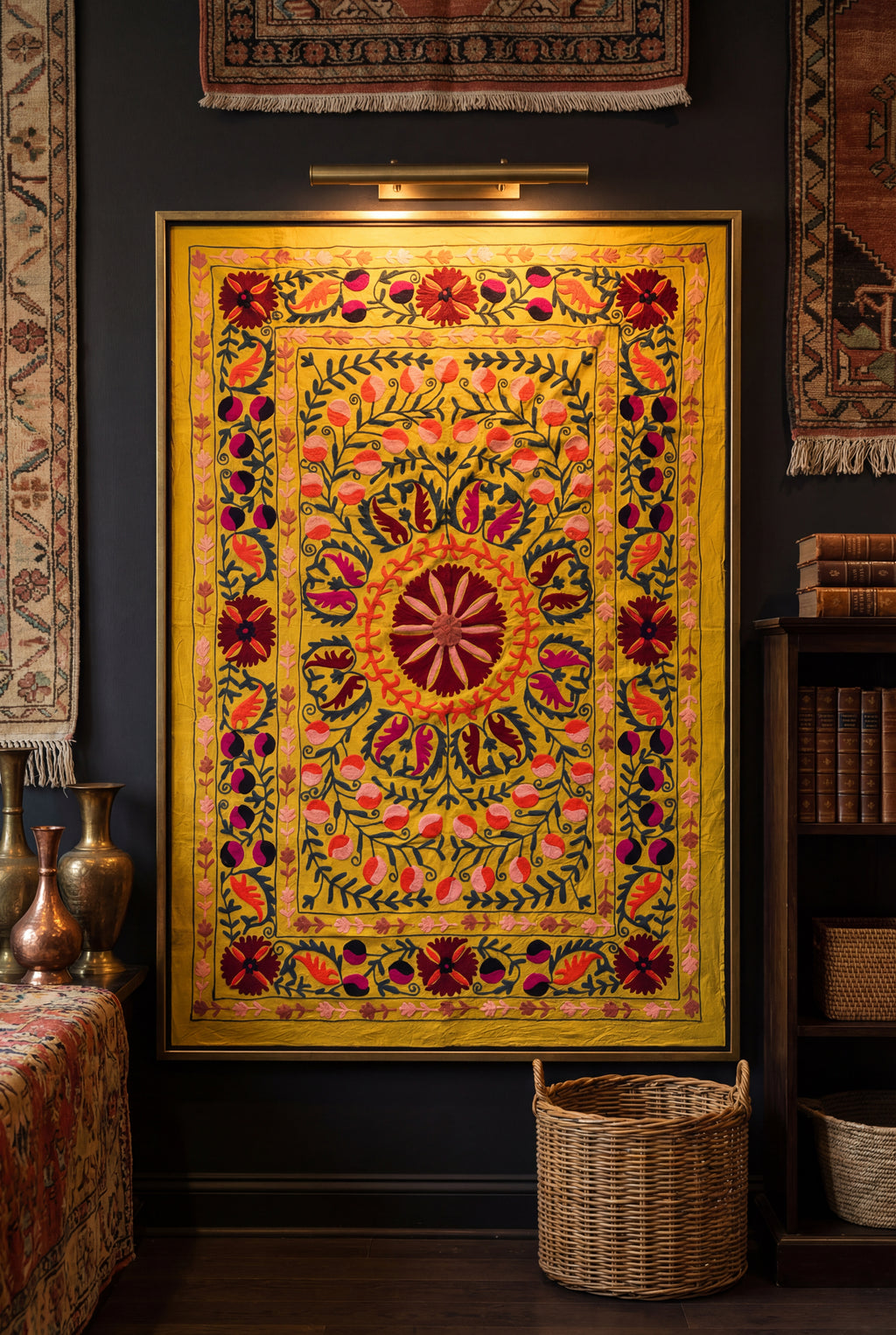 Bending Birches Hand-Embroidered Cotton Suzani Throw