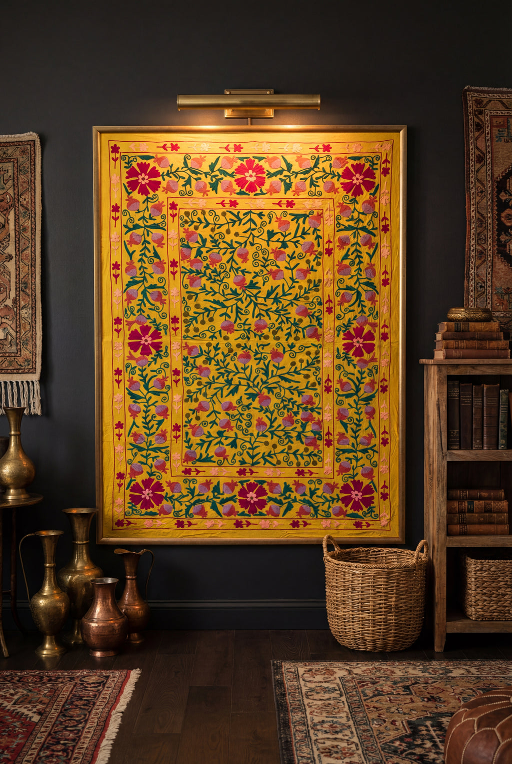 Trailing Thistles Hand-Embroidered Cotton Suzani Throw