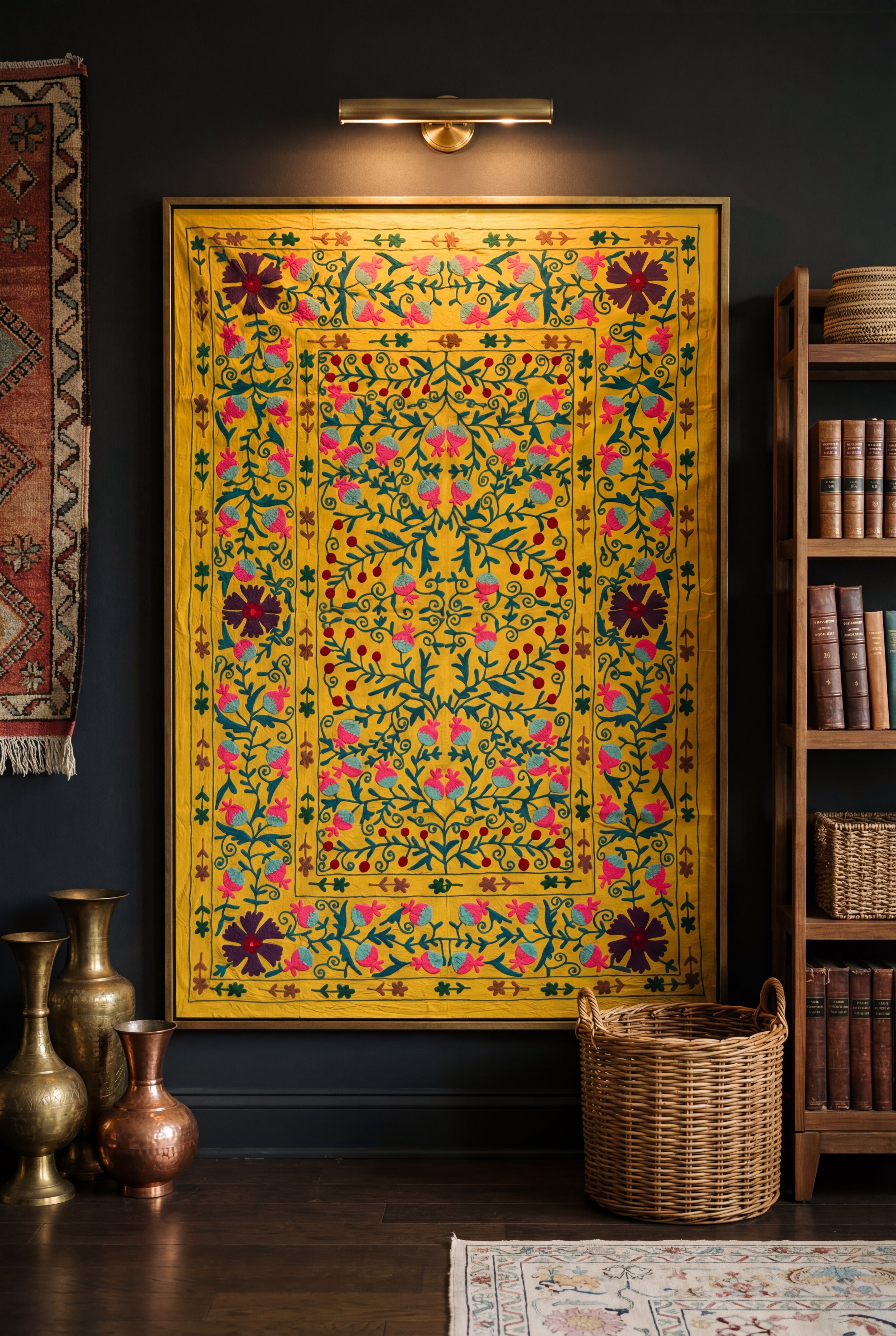 Gliding Grasslands Hand-Embroidered Cotton Suzani Throw