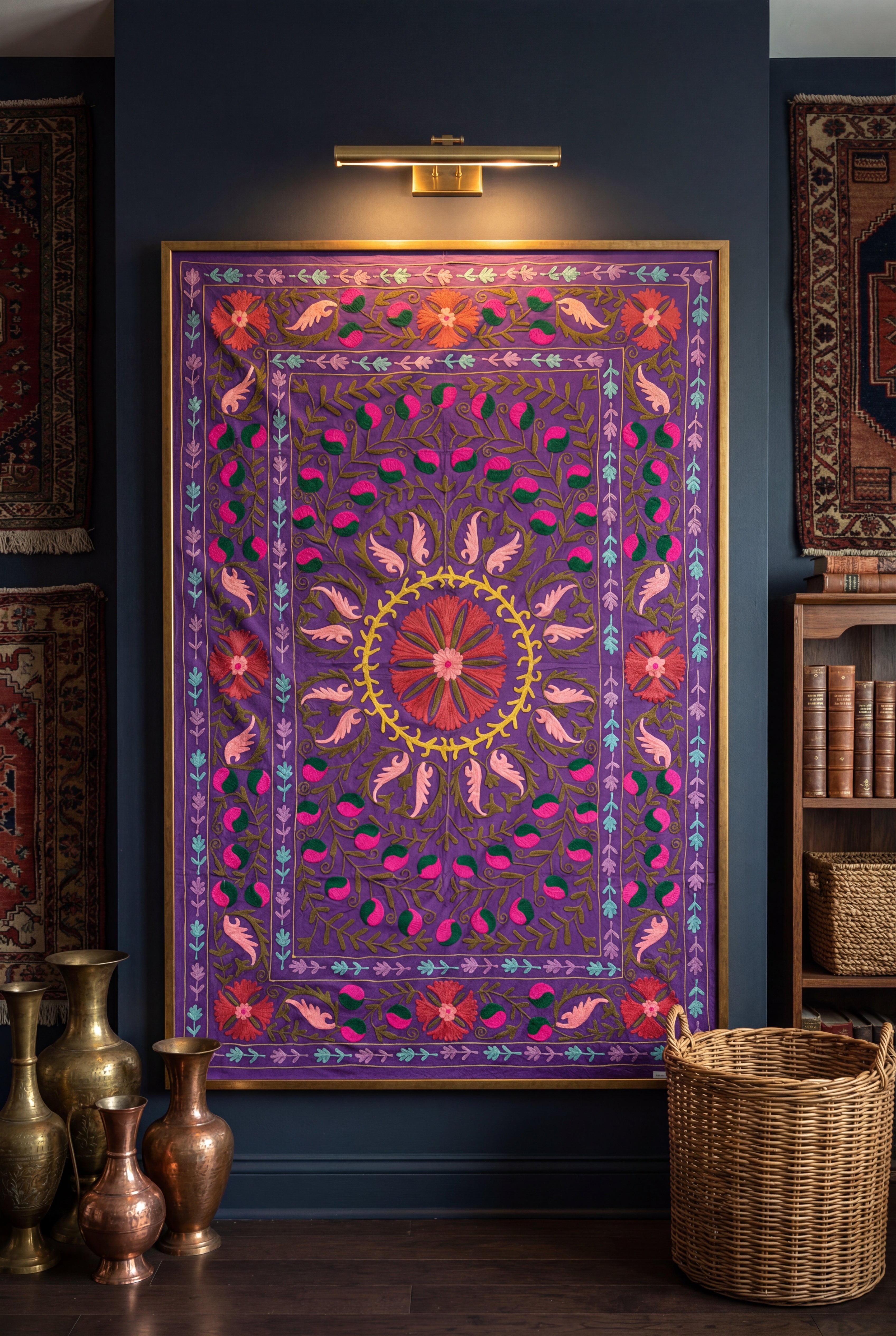 Straying Sedges Hand-Embroidered Cotton Suzani Throw