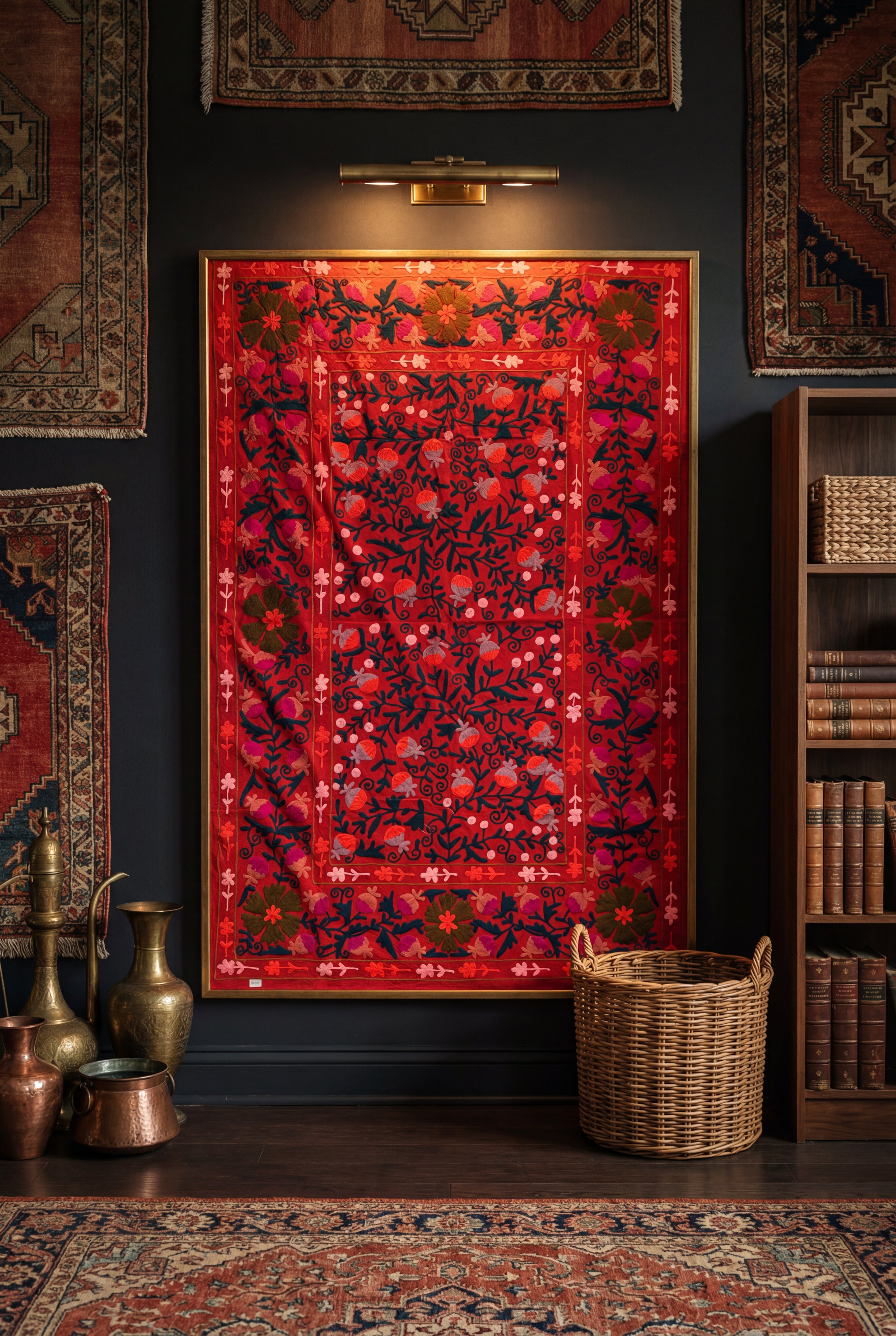 Blooming Petal Hand-Embroidered Cotton Suzani Throw