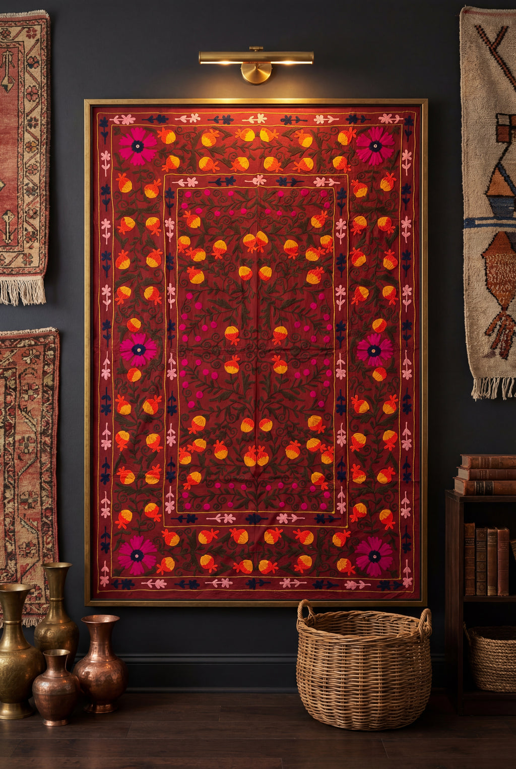 Wandering Meadow Hand-Embroidered Cotton Suzani Throw