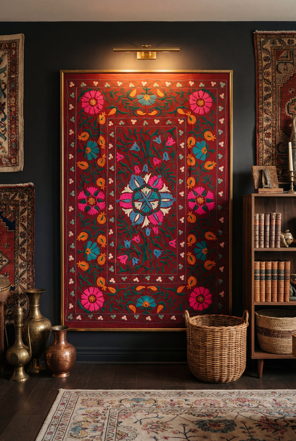 Shifting Sagebrush Hand-Embroidered Cotton Suzani Throw