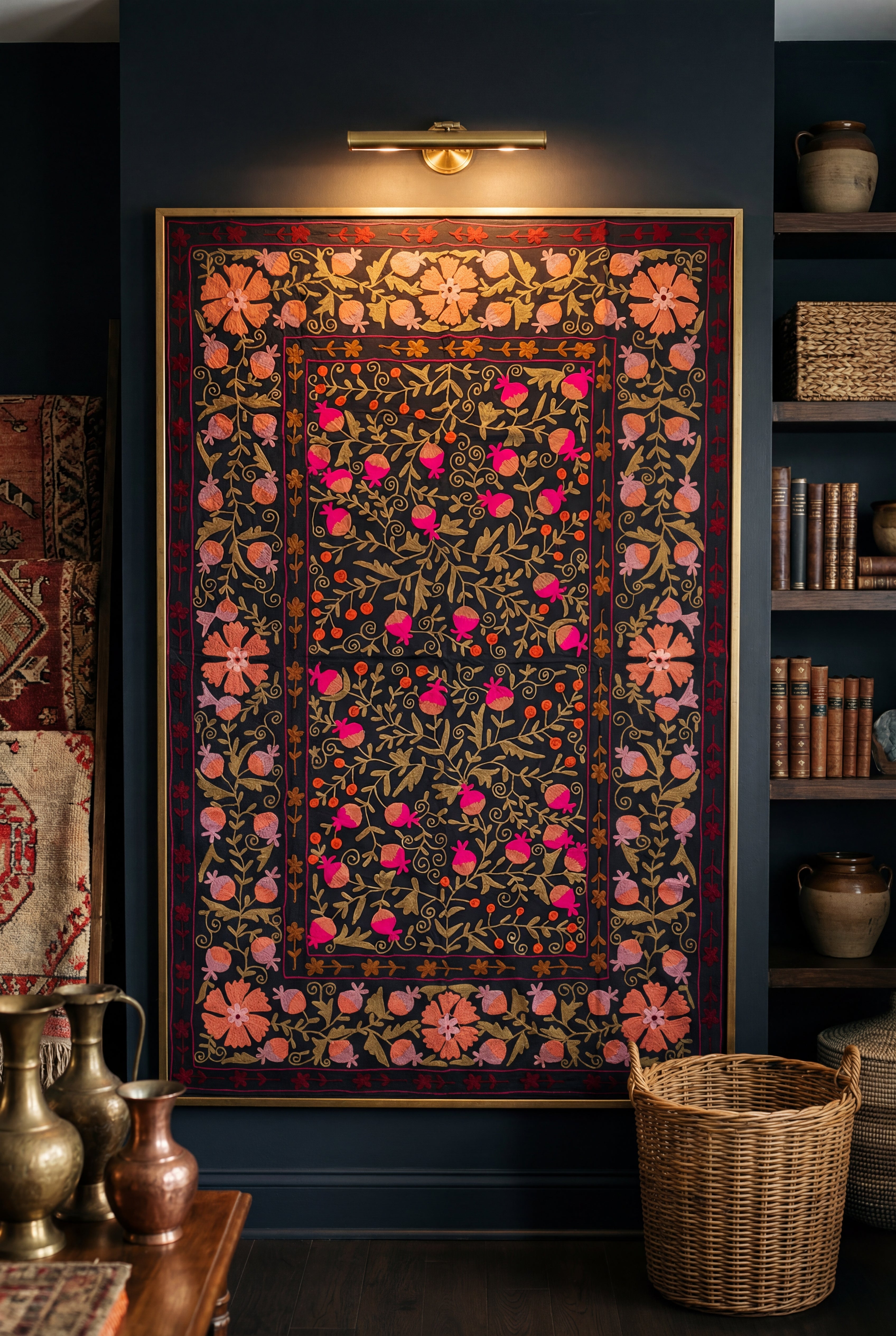 Flowing Fallows Hand-Embroidered Cotton Suzani Throw