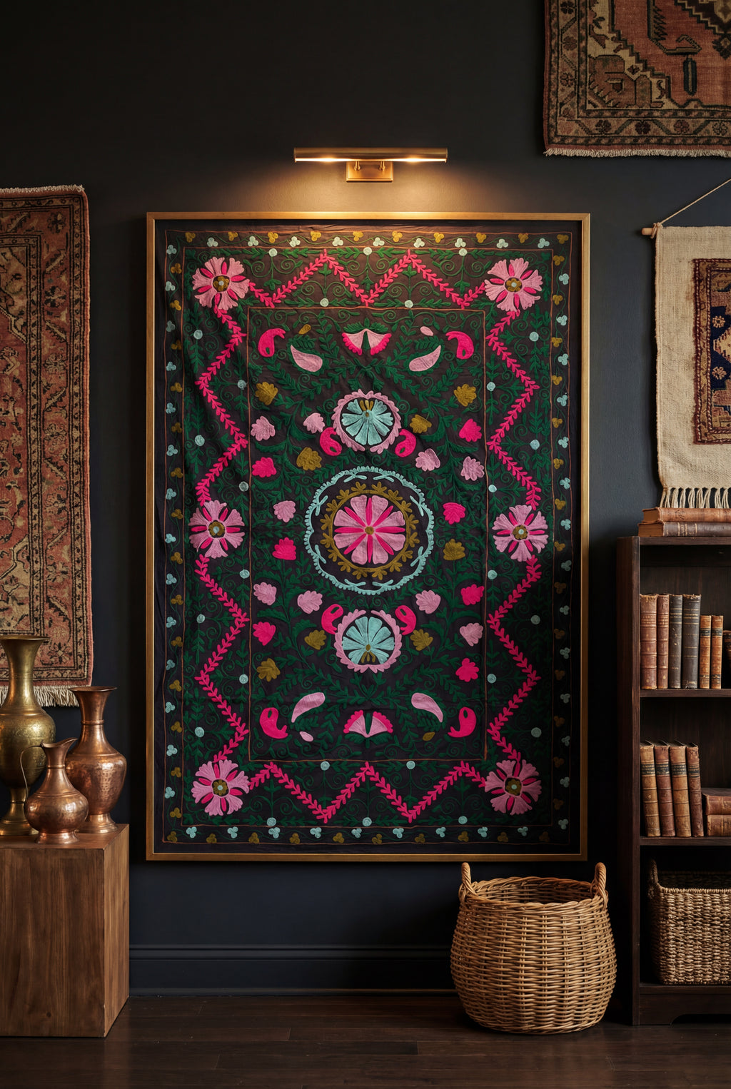 Surging Shorelines Hand-Embroidered Cotton Suzani Throw