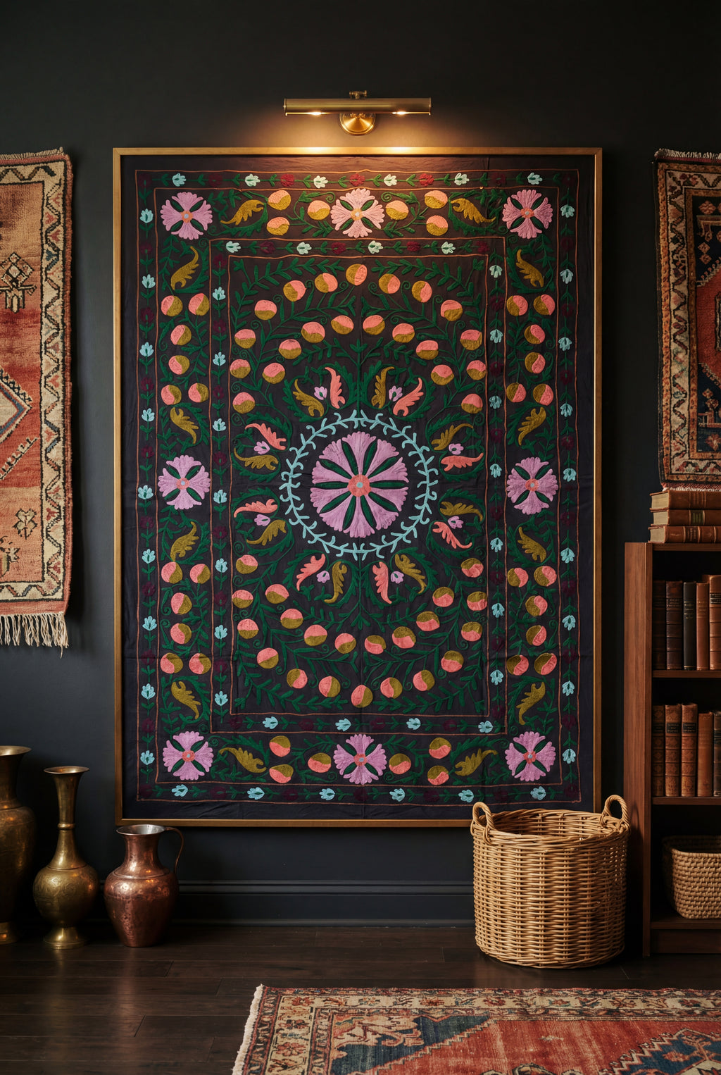 Wavering Willows Hand-Embroidered Cotton Suzani Throw