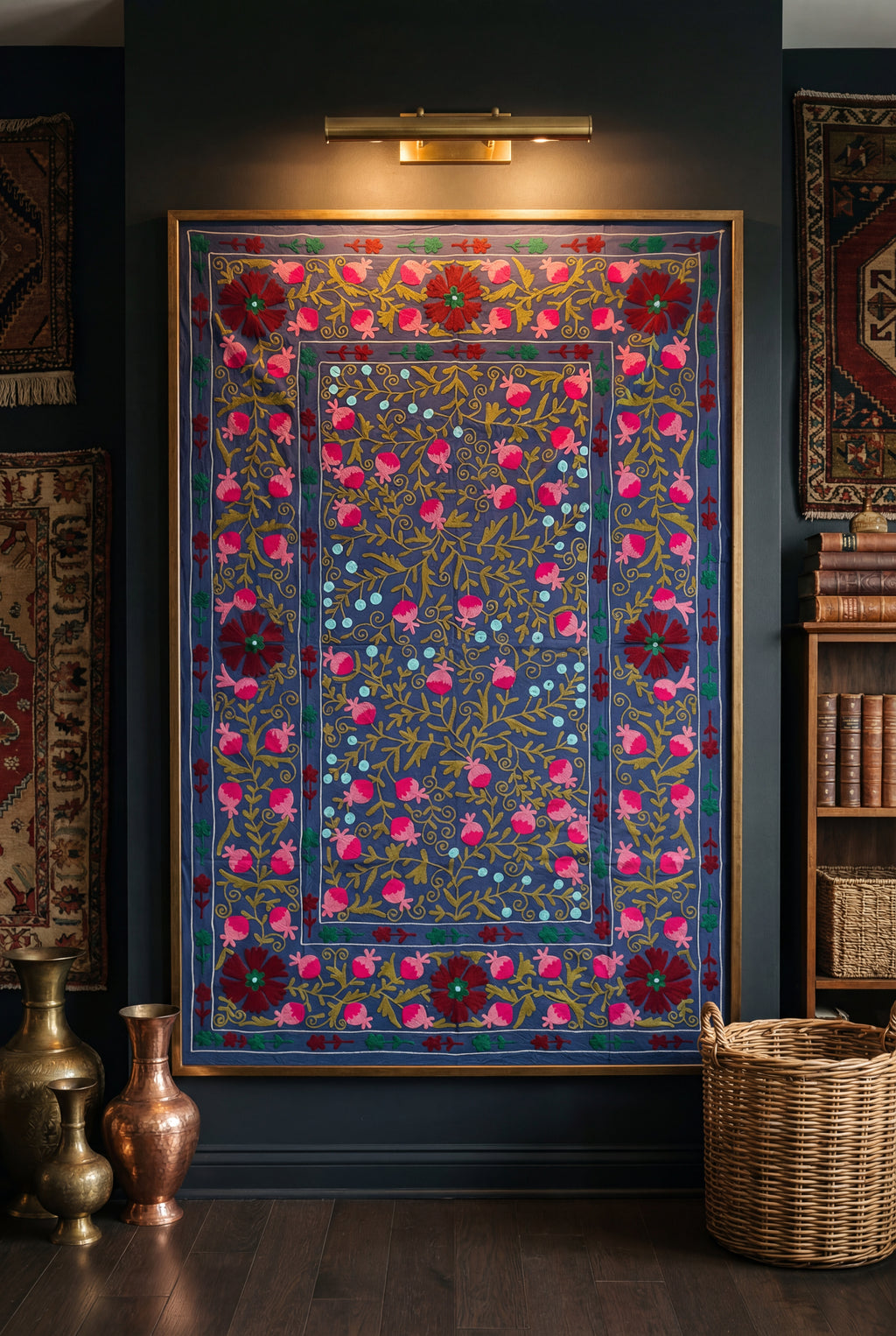 Pacing Pinewoods Hand-Embroidered Cotton Suzani Throw