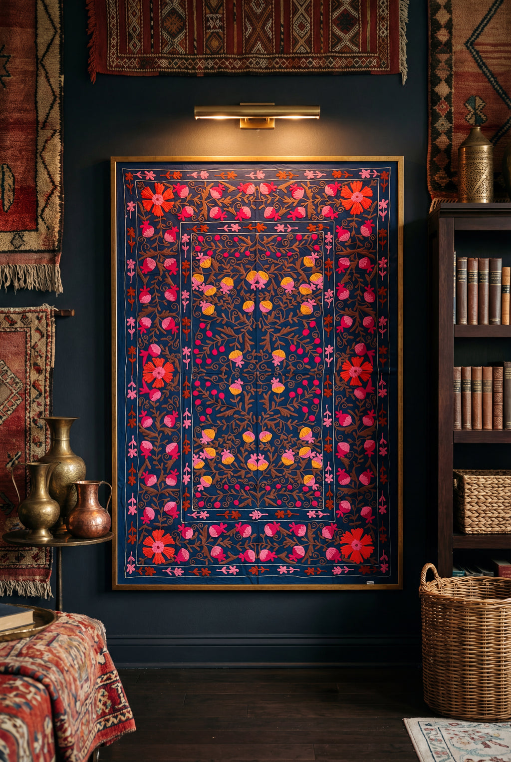 Wandering Blossom Hand-Embroidered Cotton Suzani Throw