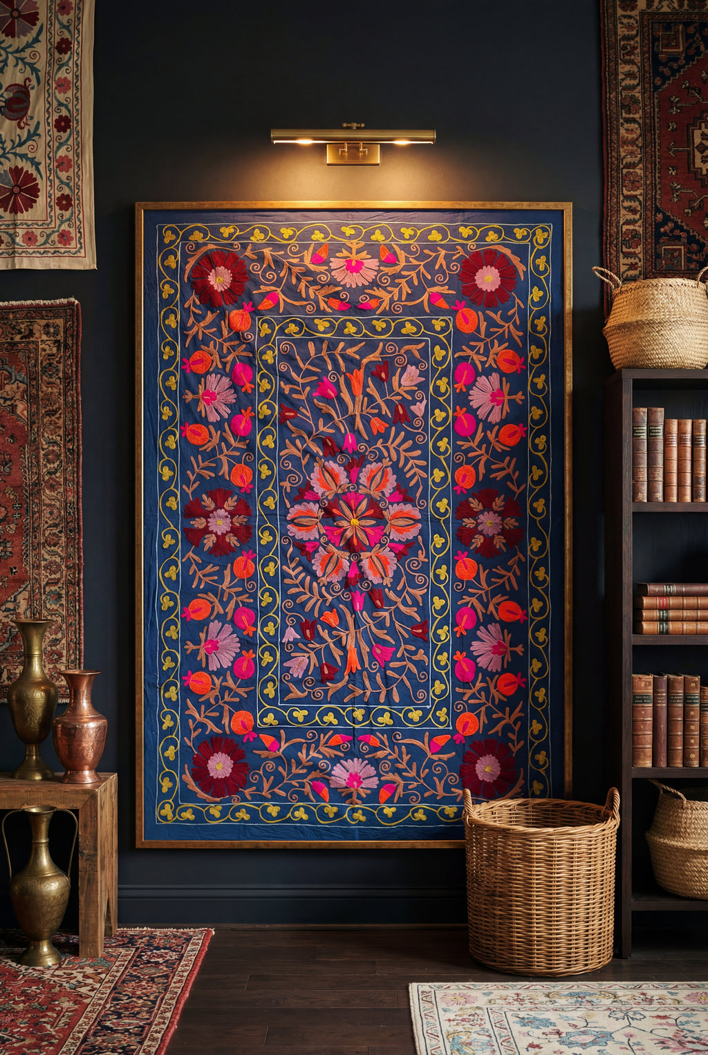 Stirring Stonescapes Hand-Embroidered Cotton Suzani Throw