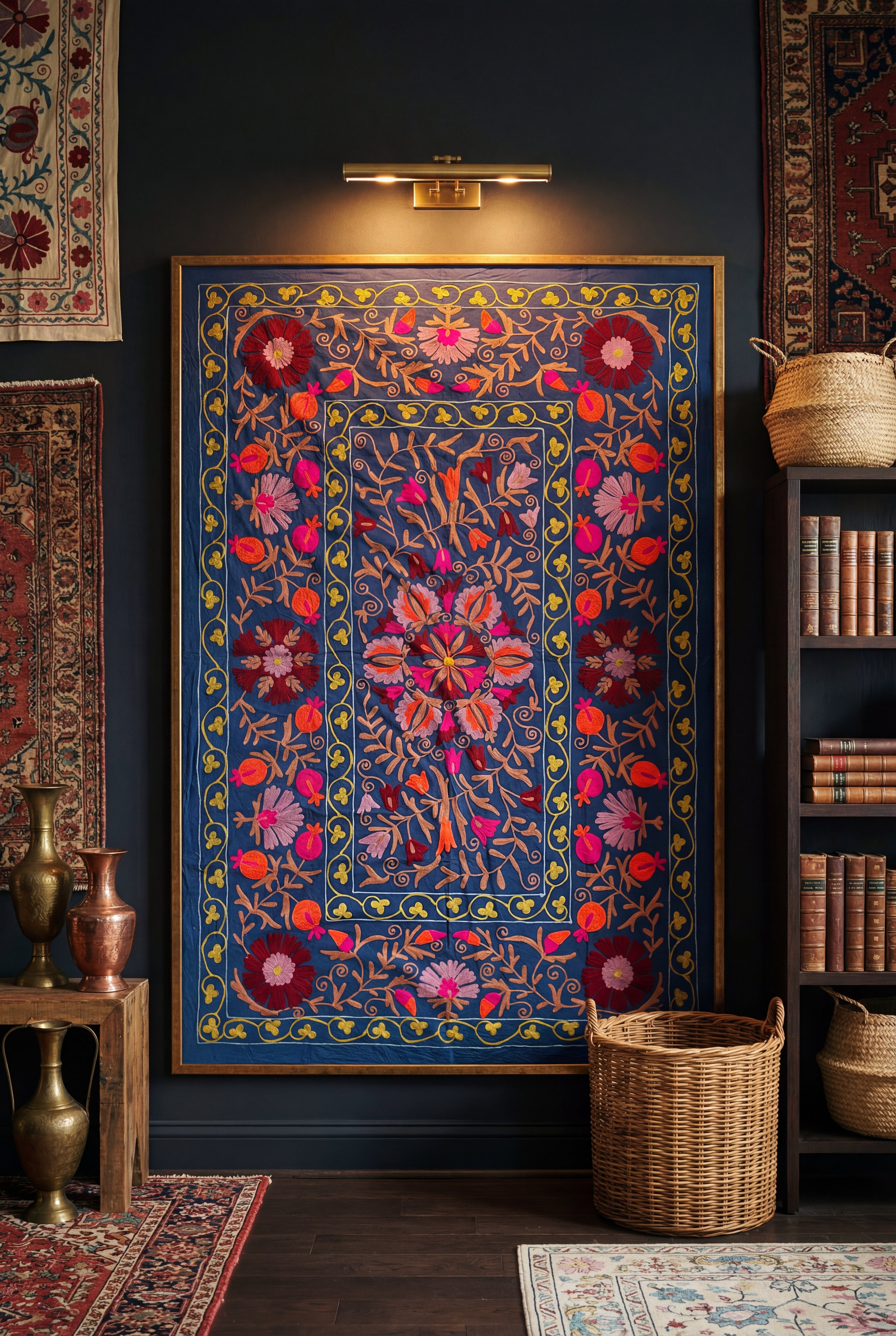 Stirring Stonescapes Hand-Embroidered Cotton Suzani Throw