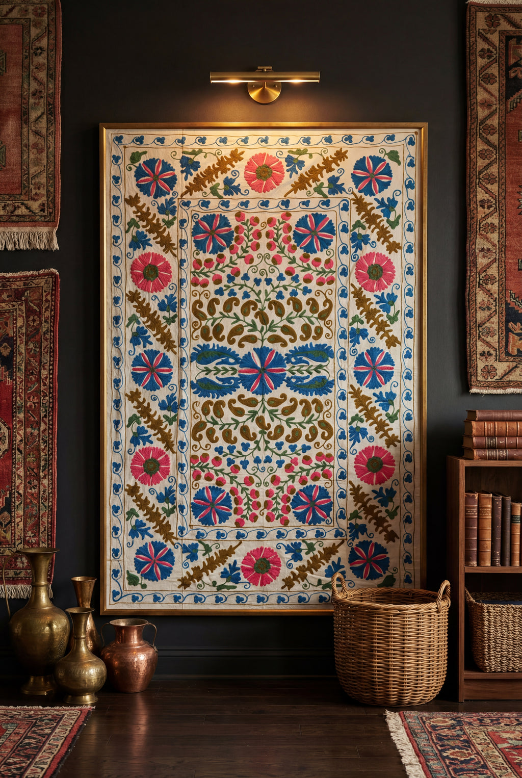 Terracotta Petal Hand-Embroidered Cotton Suzani Throw