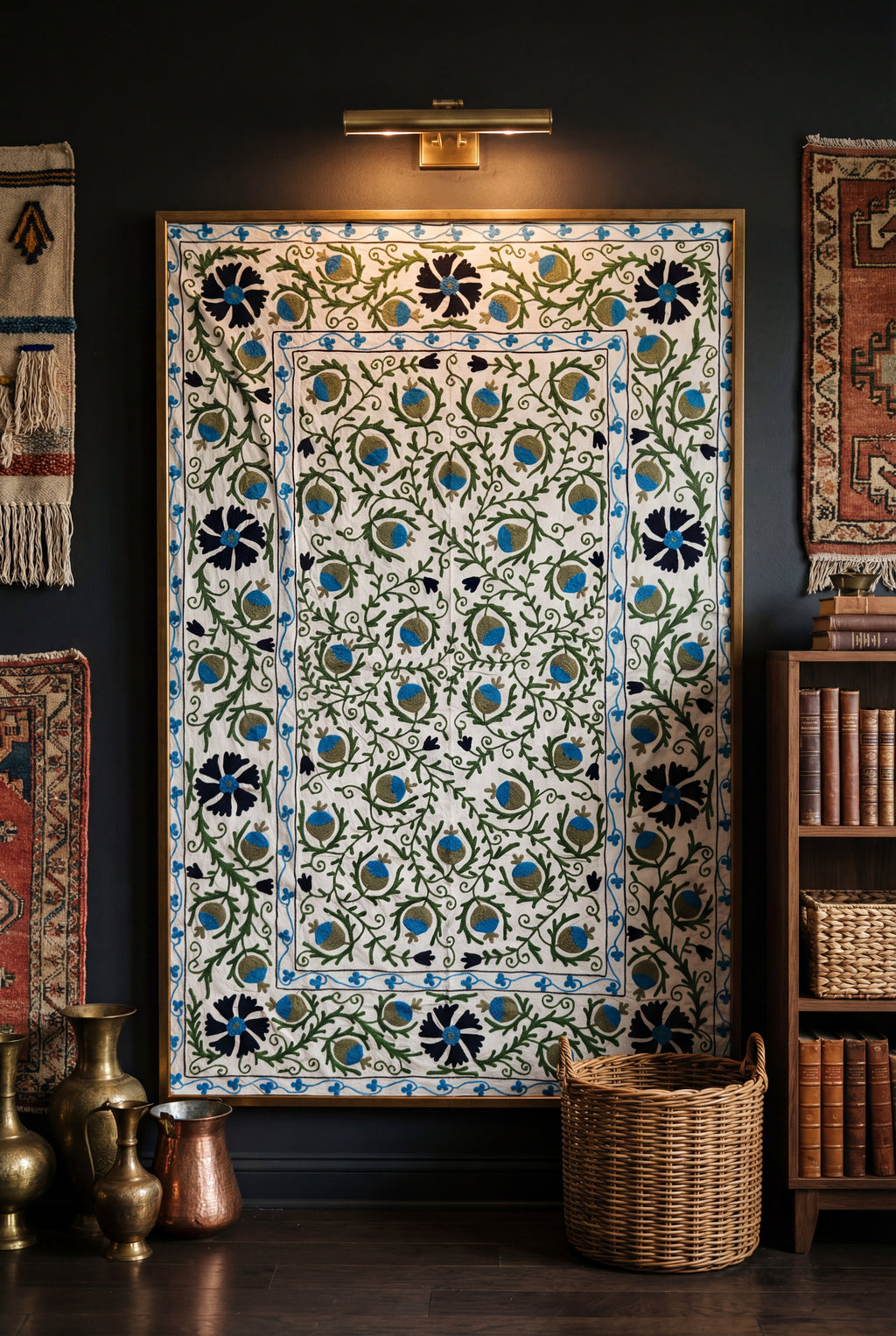 Wandering Wish Hand-Embroidered Cotton Suzani Bough