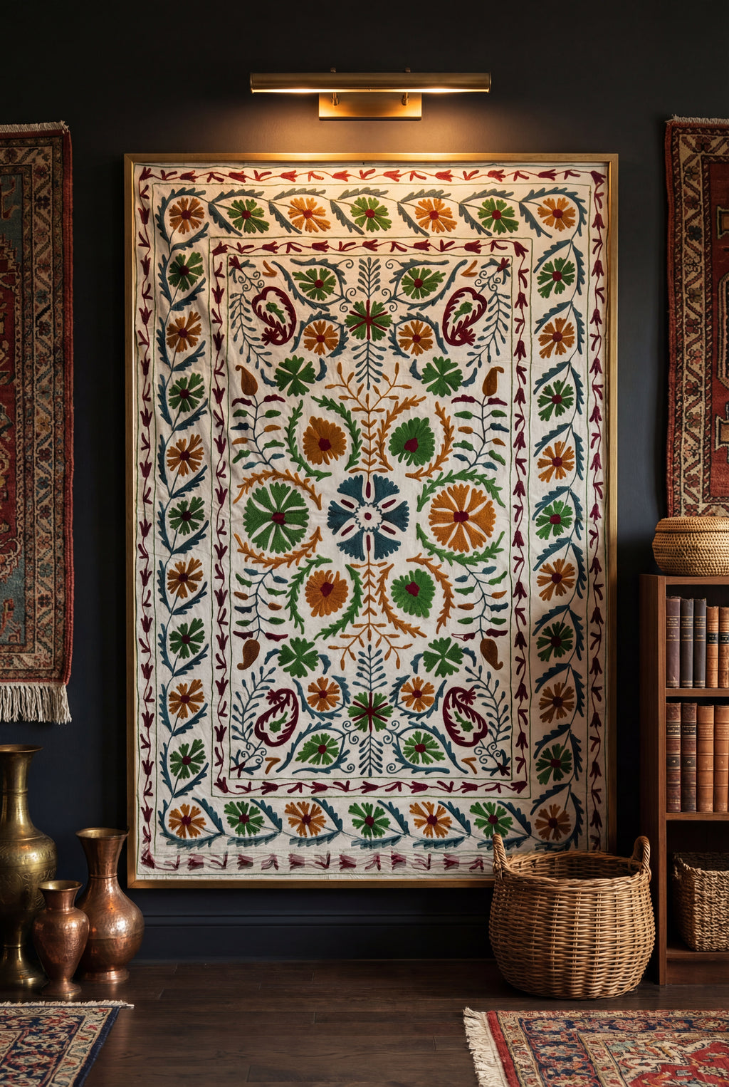 Wandering Indigo Hand-Embroidered Cotton Suzani Throw