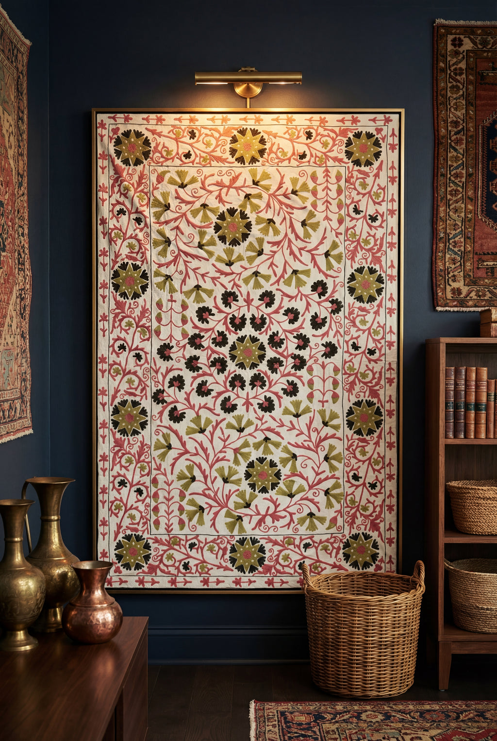 Wandering Lace Hand-Embroidered Cotton Suzani Throw