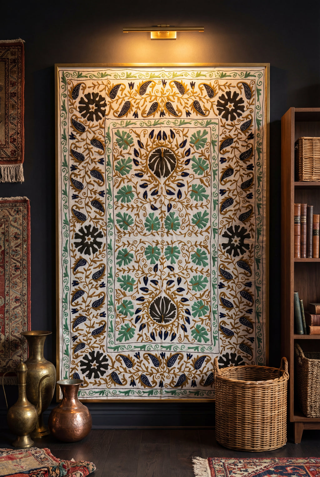 Wandering Lush Hand-Embroidered Cotton Suzani Stone Throw