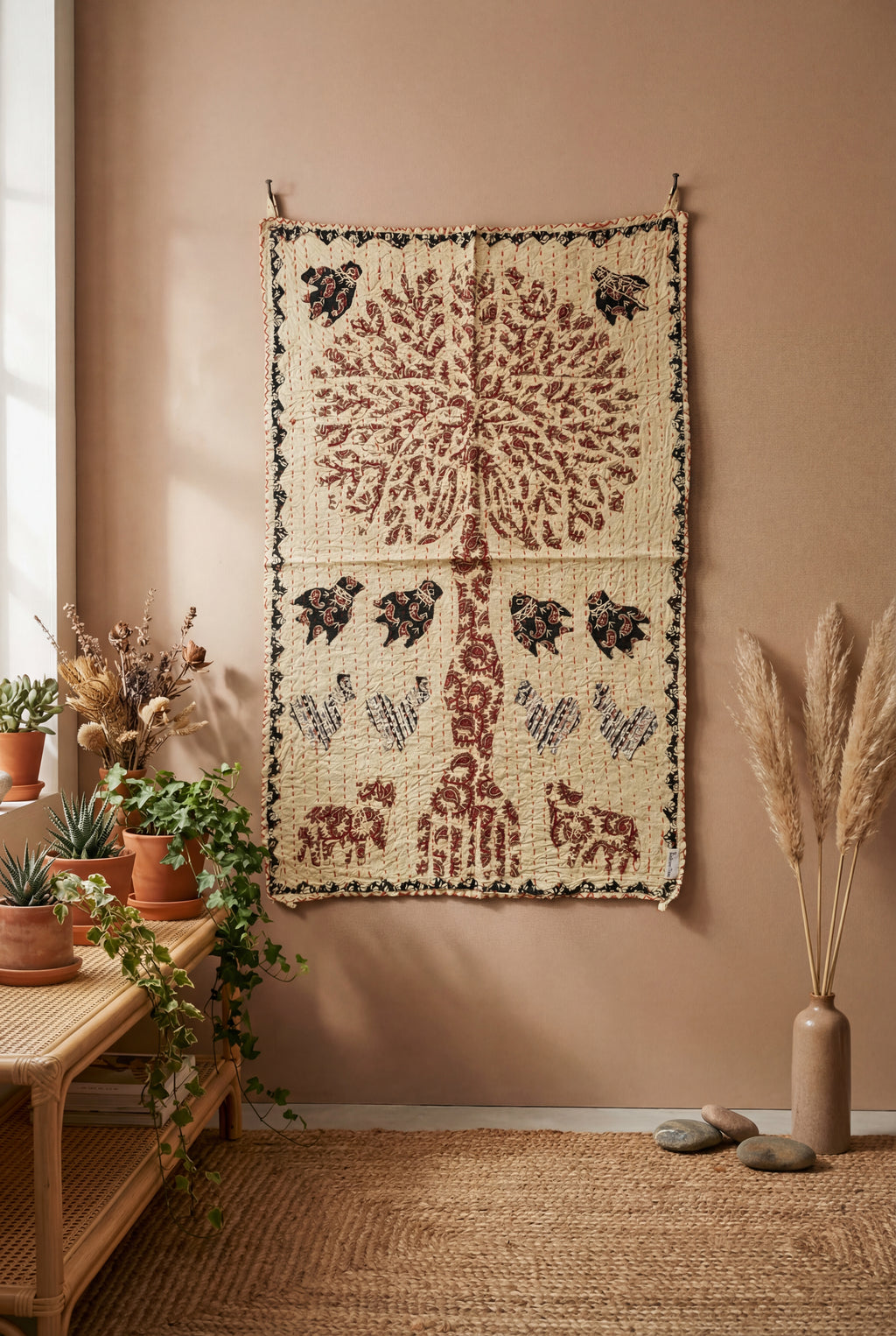 Olive Bloom Pure Cotton Artisan Wall Hanging
