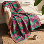 BACKSIDE — reverse side of Meadow Journey Vintage Cotton Kantha Throw on a sofa