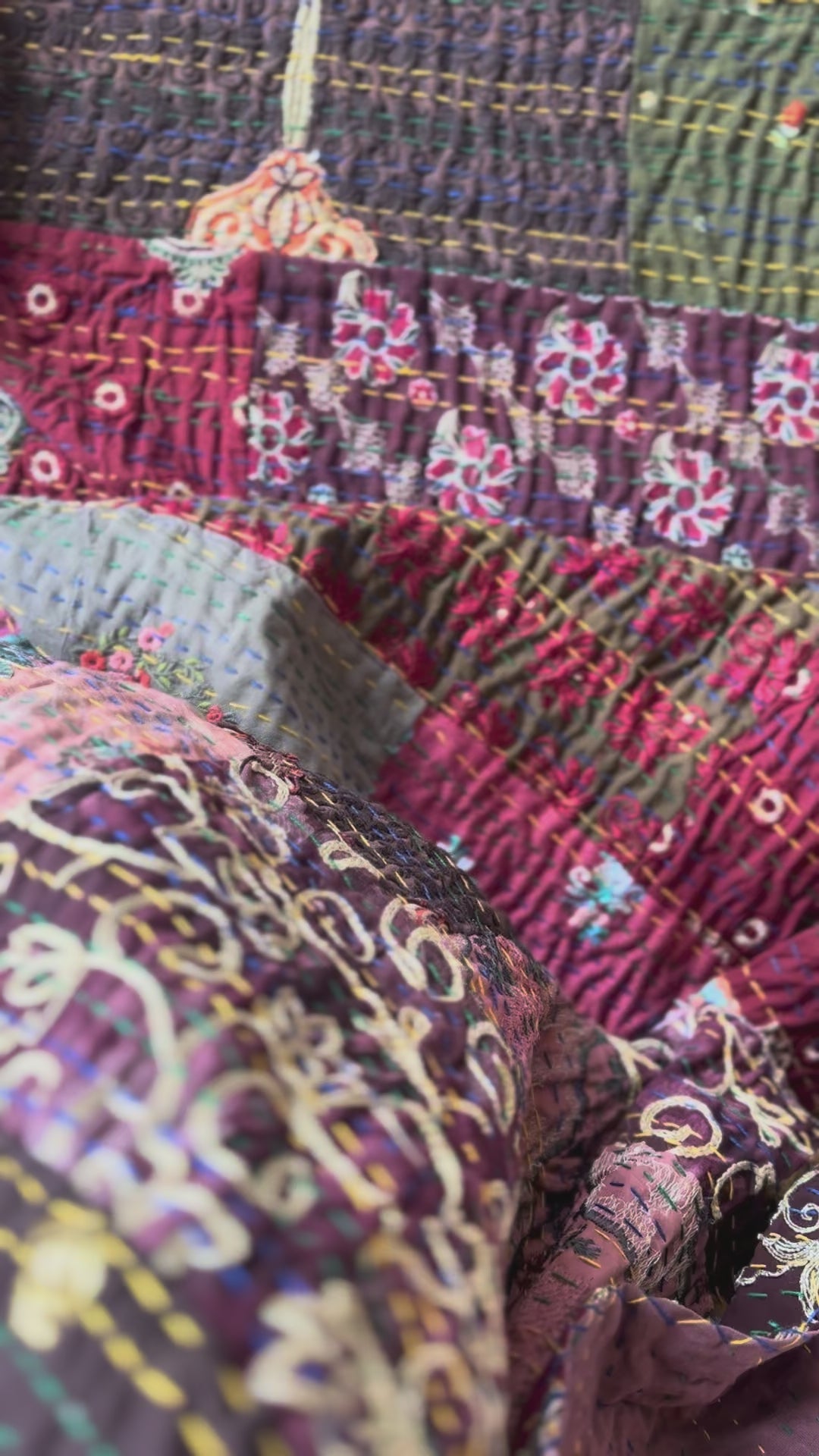 Aura Indigo Luxury Patola Kantha Bedspread