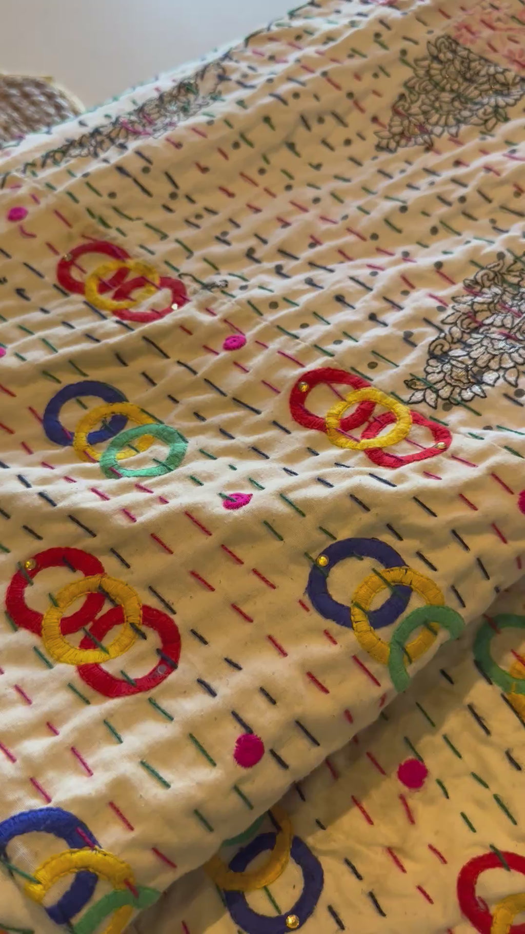 Gilded Indigo Luxury Patola Kantha Bedspread