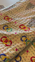 Gilded Indigo Luxury Patola Kantha Bedspread