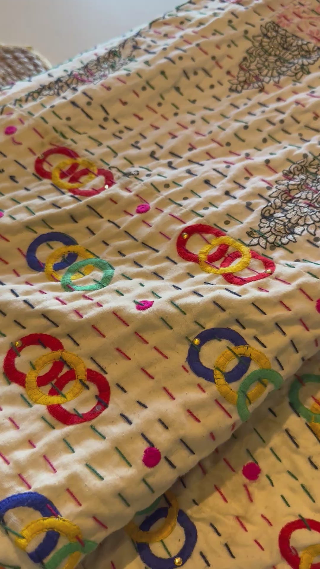 Gilded Indigo Luxury Patola Kantha Bedspread