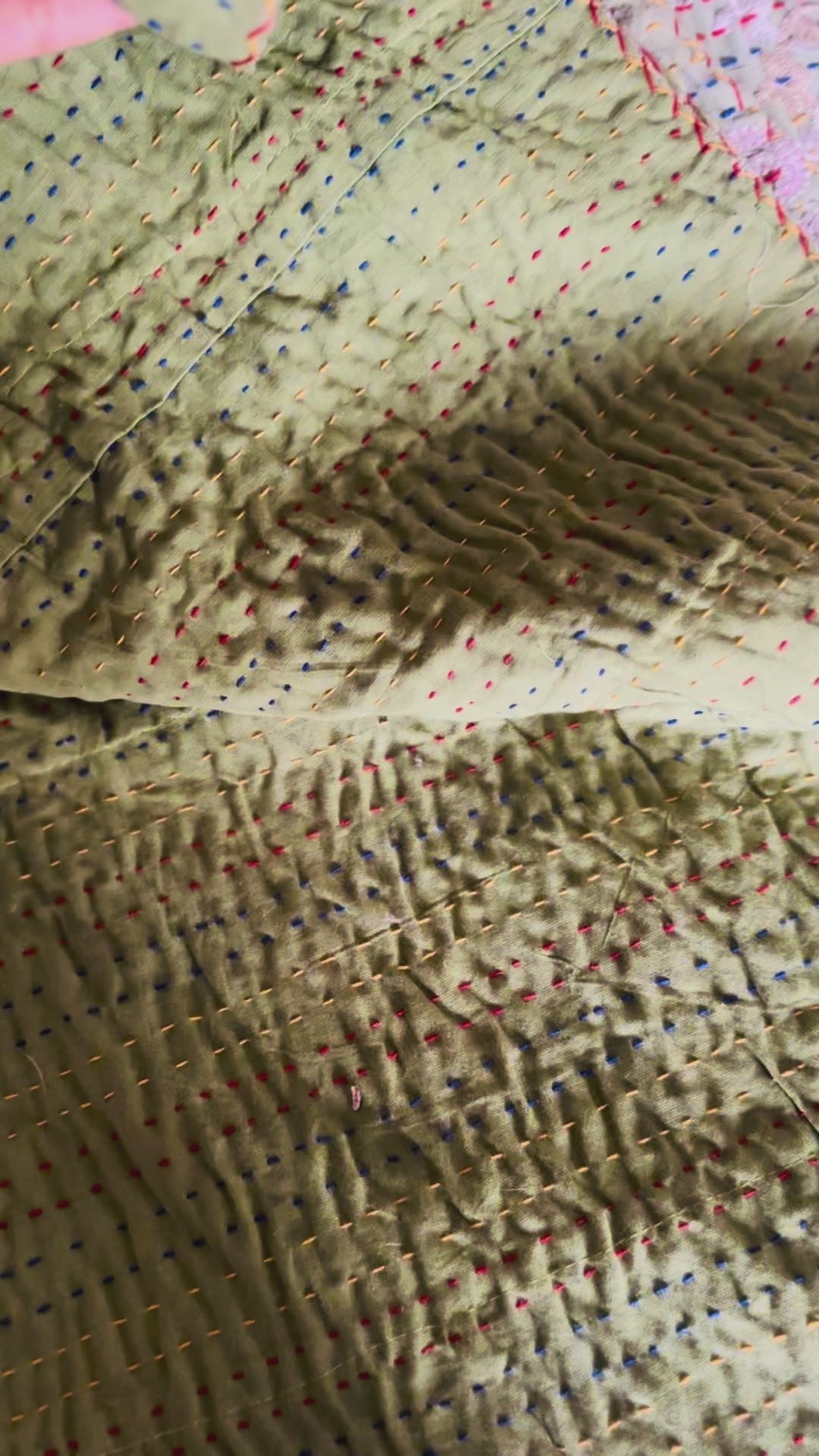 Pistachio patchwork Kantha KING sized Bedspread
